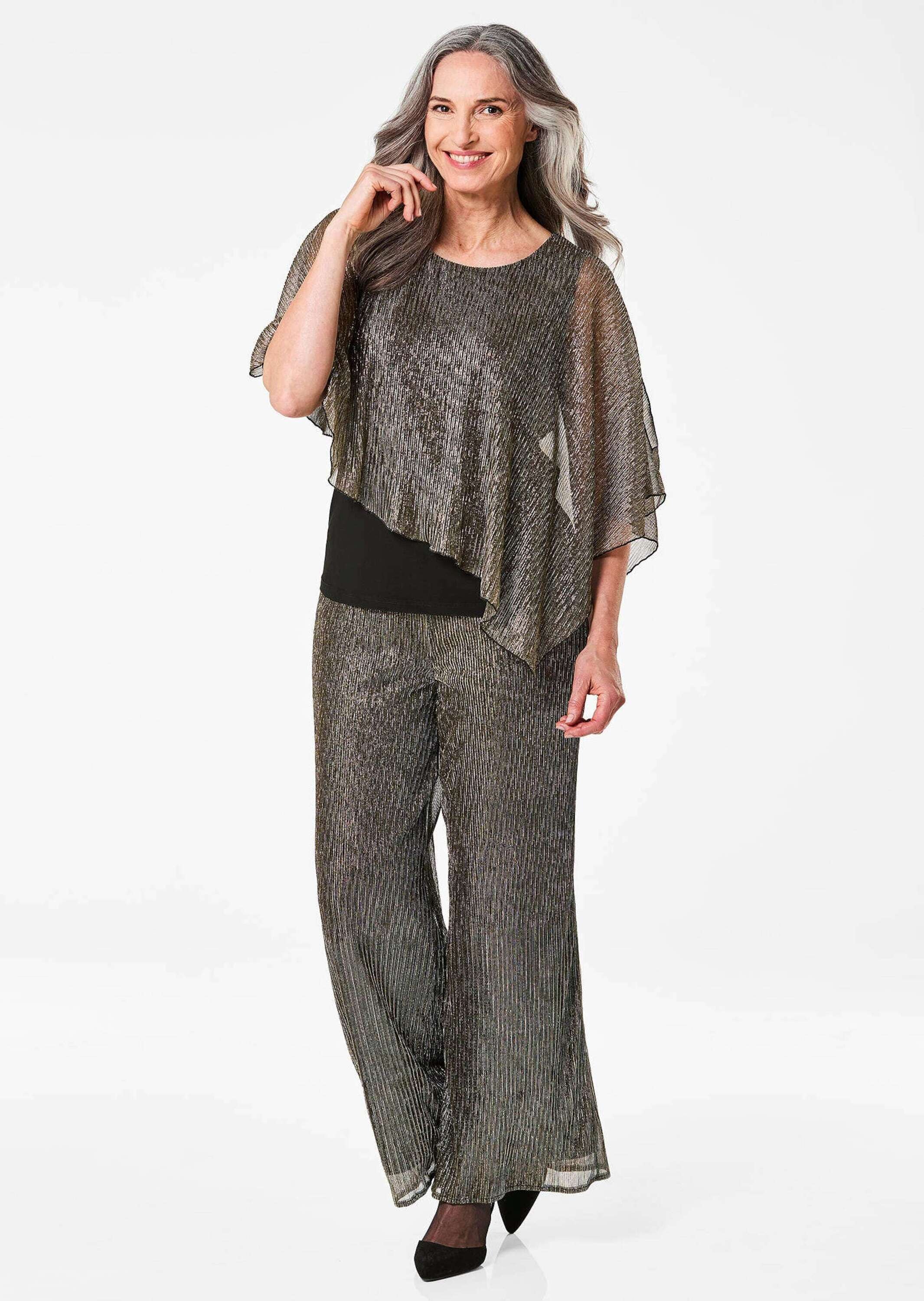 GOLDNER Kurzarmshirt »Kurzgröße Jerseyshirt mit Glanzakzenten« Überwurf