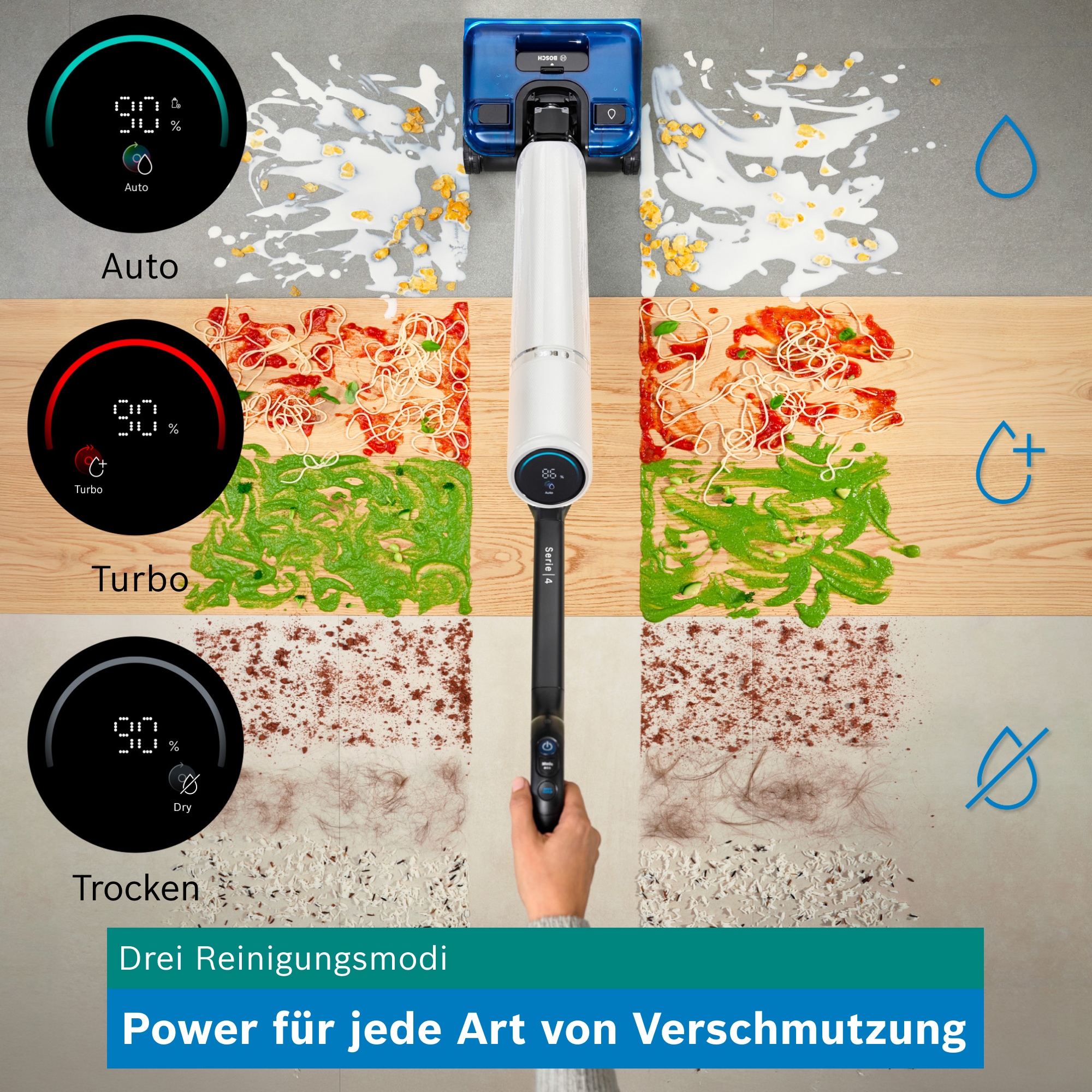 BOSCH Nass-Trocken-Sauger »OneFlow Serie 4 BHF41WM/BHF41WS, Selbstreinigung, 24.000 PA Saugkraft« Anti-Haarverwicklung, LED-Licht, Schnelltrocknung, 40 min Akku / 150m²