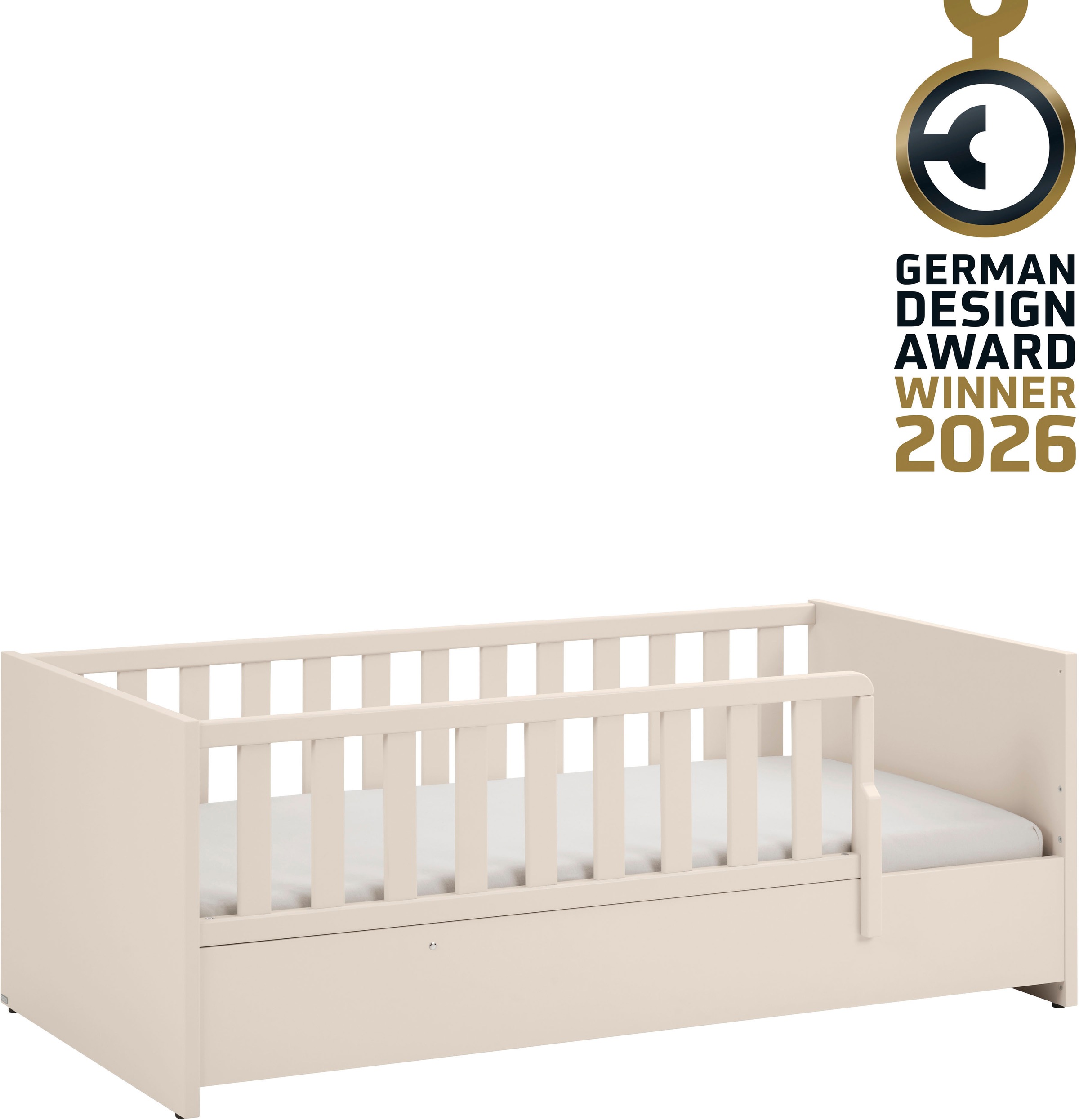 YUNY by PAIDI Babybett »LITTLE SNU 70x140cm in Beige oder Weiß, umbaubares Bodenbett« Kinderbett mit Rausfallschutz aus Massivholz, langlebiges Gitterbett