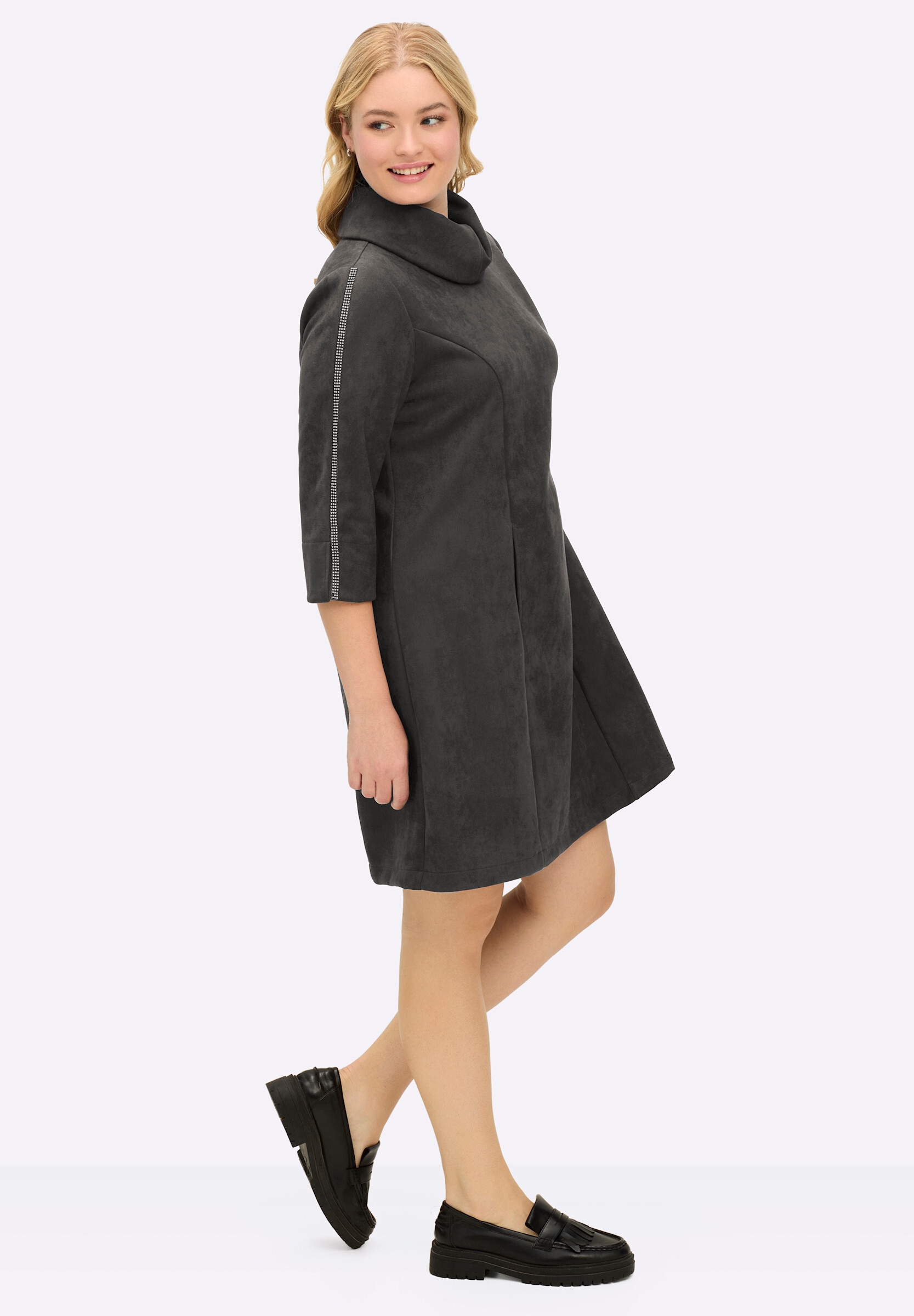 Sheego Jerseykleid »Velours-Kleid A-Linien-Kleid in Veloursleder-Optik«
