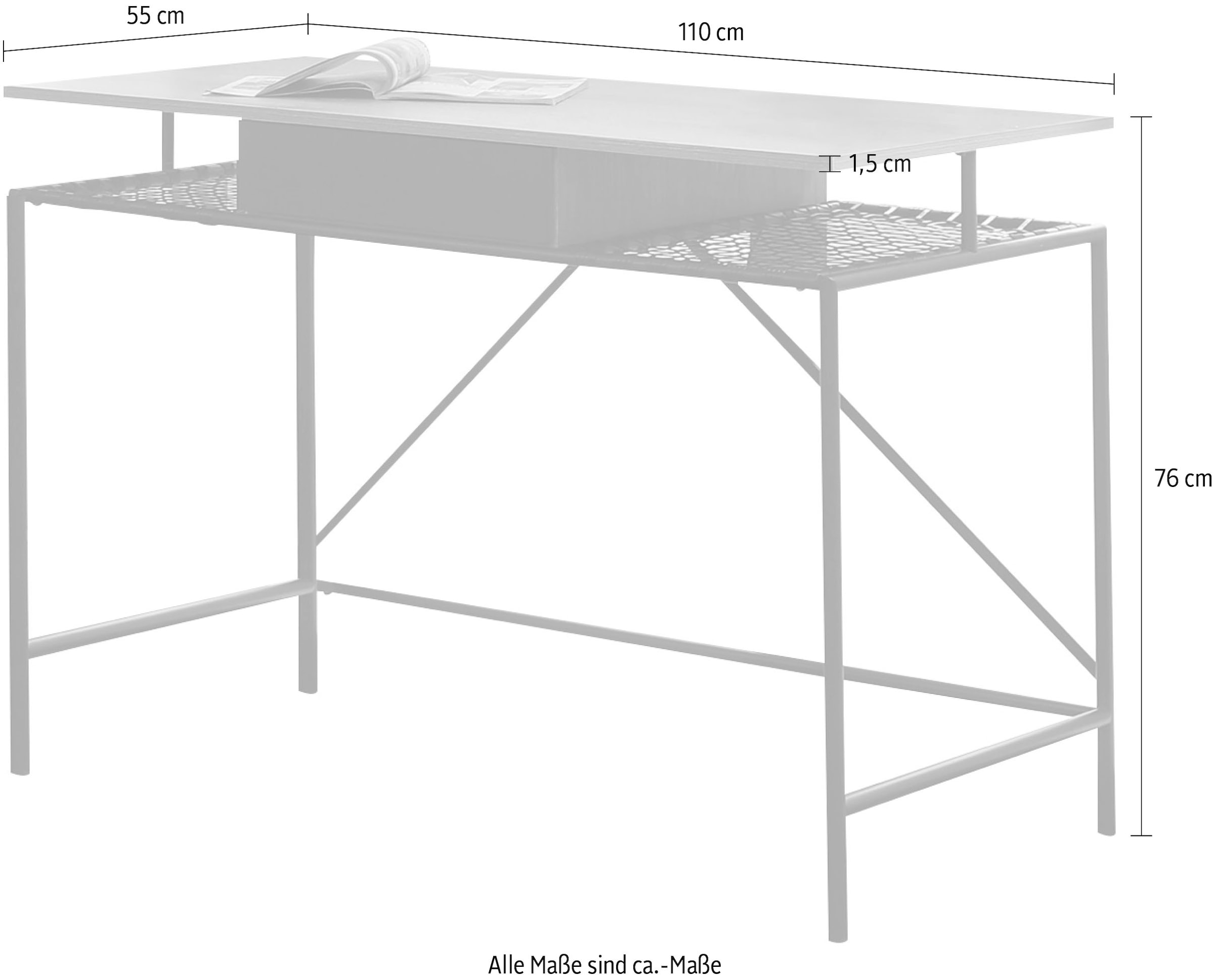SalesFever Schreibtisch, Ablagefläche aus Metallrahmen und Polyrattan in Geflechtoptik