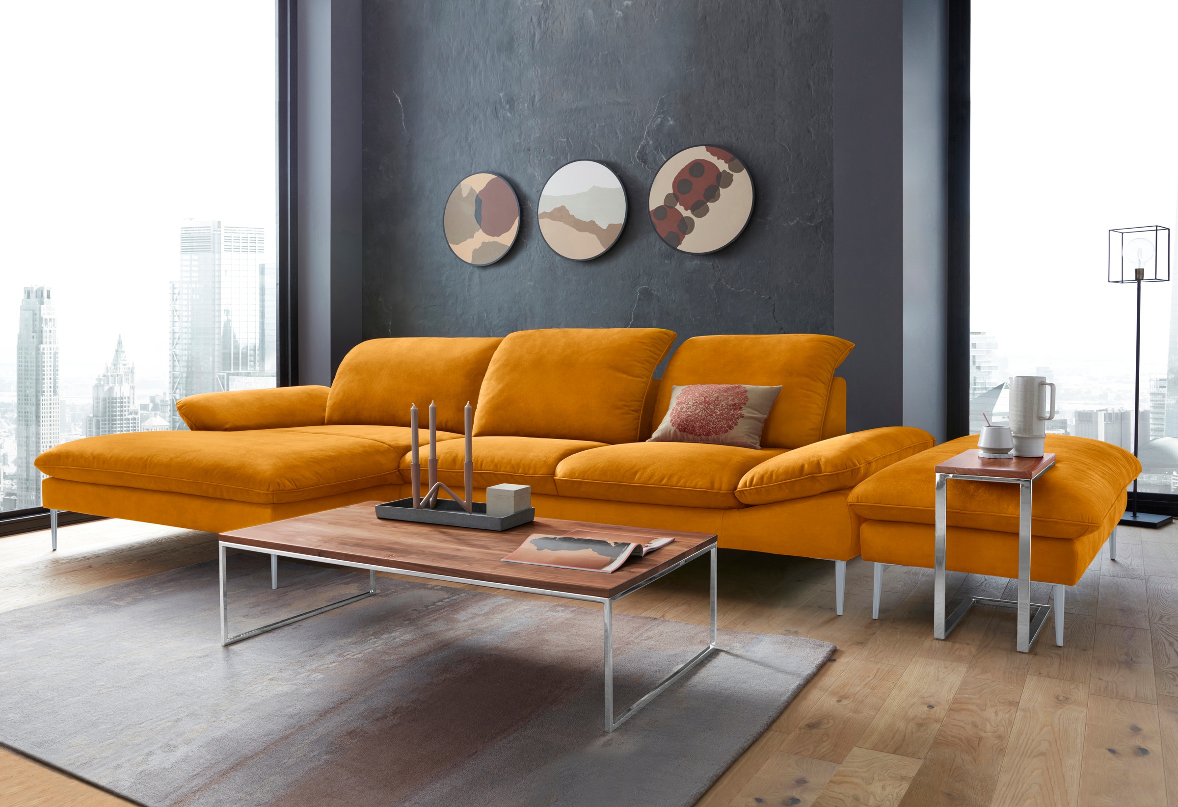 W.SCHILLIG Ecksofa »enjoy&MORE, Designsofa, bequem, zeitlos und elegant, L-Form«, mit Sitztiefenverstellung, Füße silber matt, Breite 340 cm