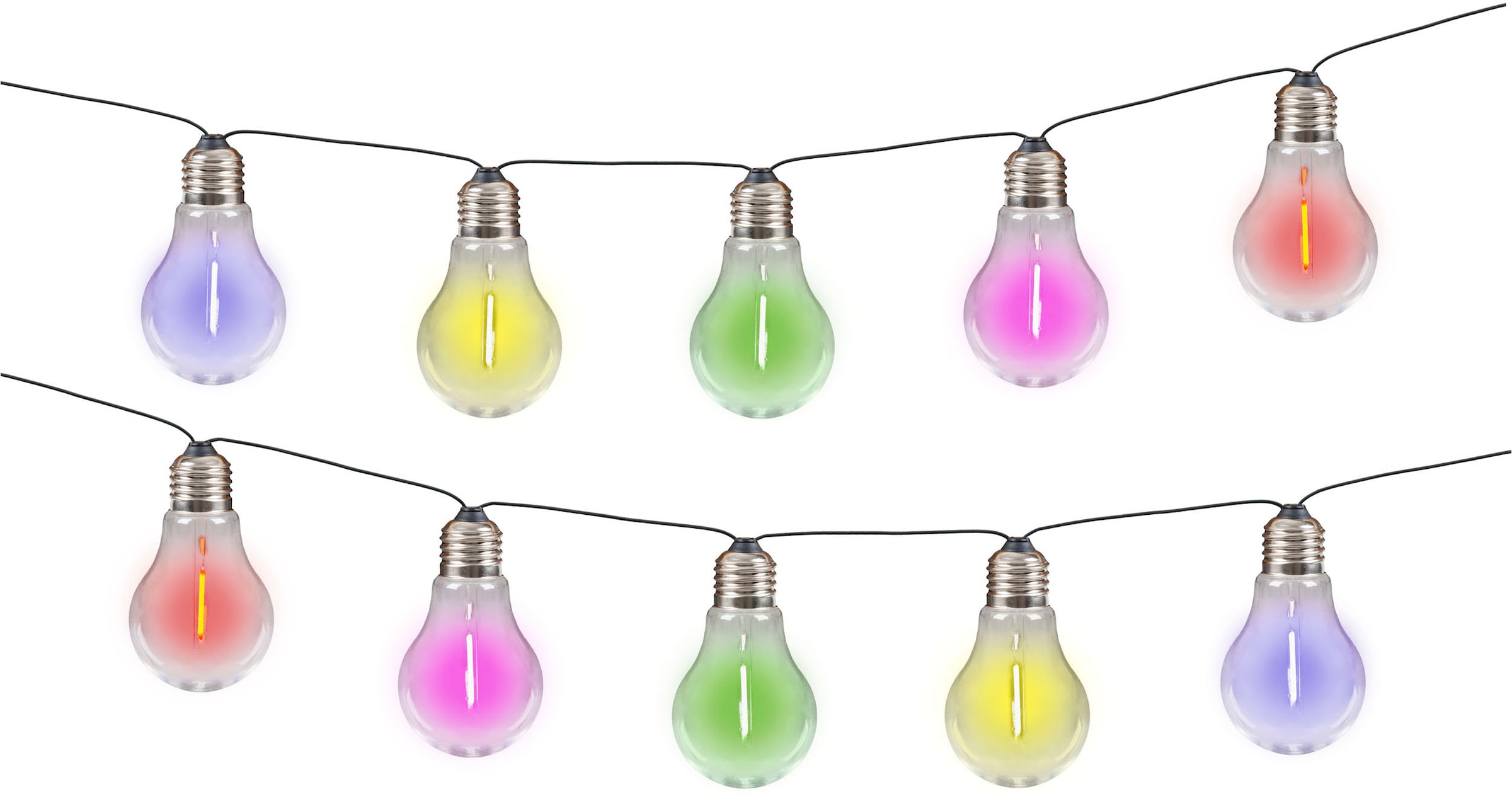 näve LED-Lichterkette »Linda« 10 Stk.-flammig Solar, 10 Glühbirnen klar, RGB-LED, Dämmerungssensor, Zuleitung 180cm