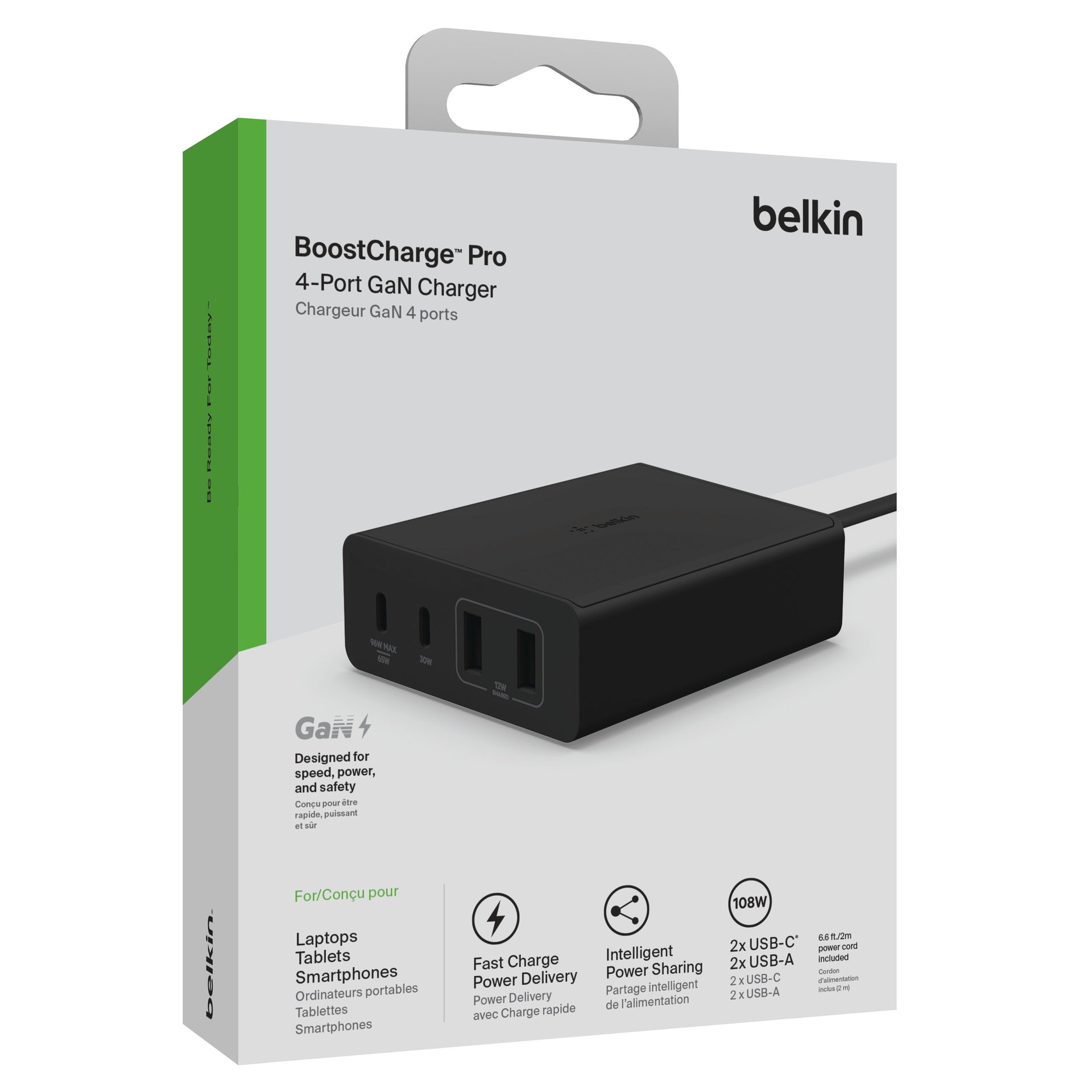 Belkin USB-Ladegerät »BoostCharge Pro 108 Watt 4-Port GaN Ladegerät/Charger«, mit 2x USB-C und 2x USB-A (Netzteil für Laptops, Tablets, Smartphones)