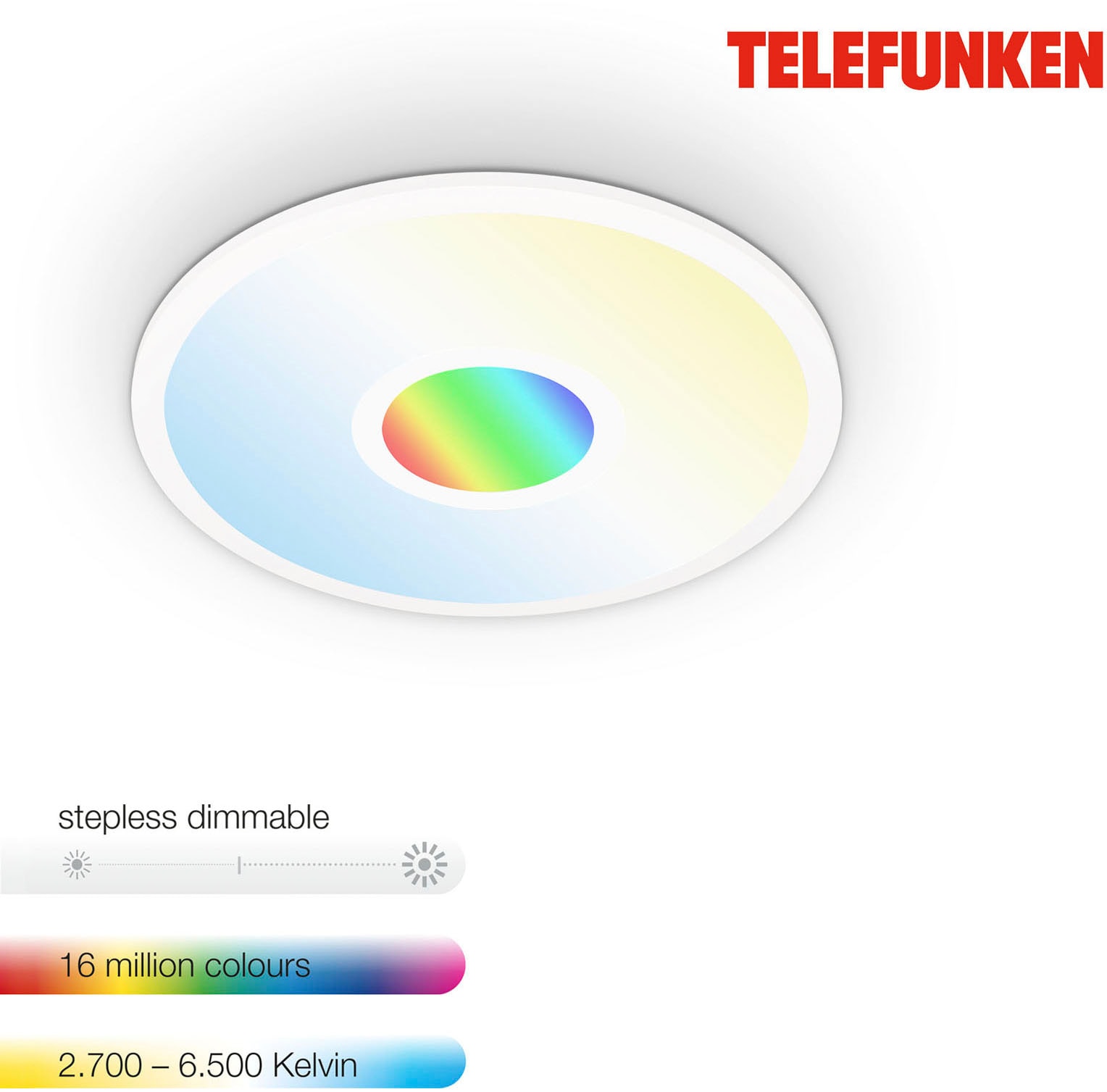 Telefunken LED Panel »319306TF CENTERLIGHT«, Leuchtmittel LED-Board | LED fest integriert, Deckenleuchte Panel CCT RGB Beleuchtung Centerlight 22W 2200lm Ø 45cm
