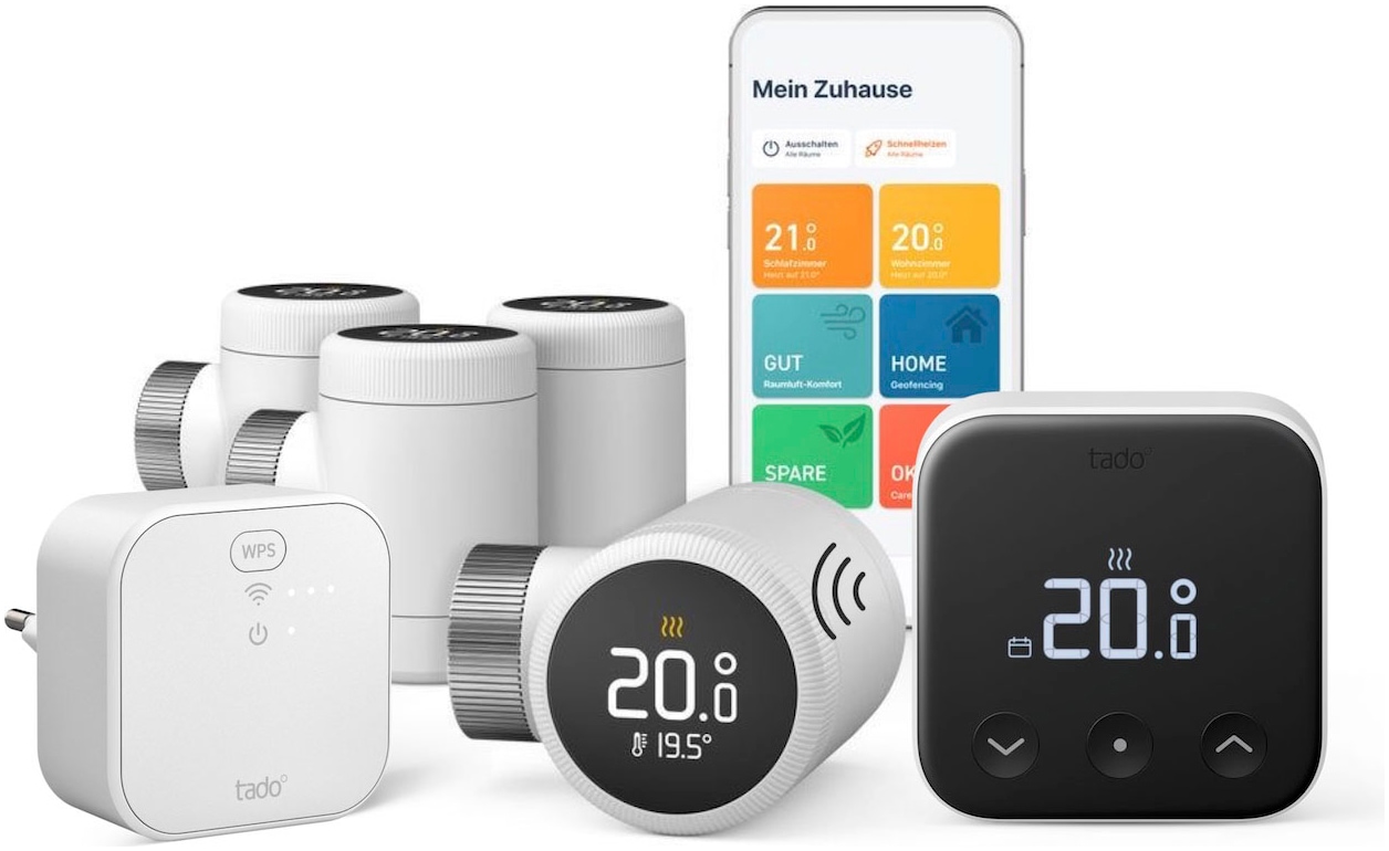 Tado Heizkörperthermostat »Bridge + 4x Heizkörperthermostat + Temp. Sensor (Line X)«