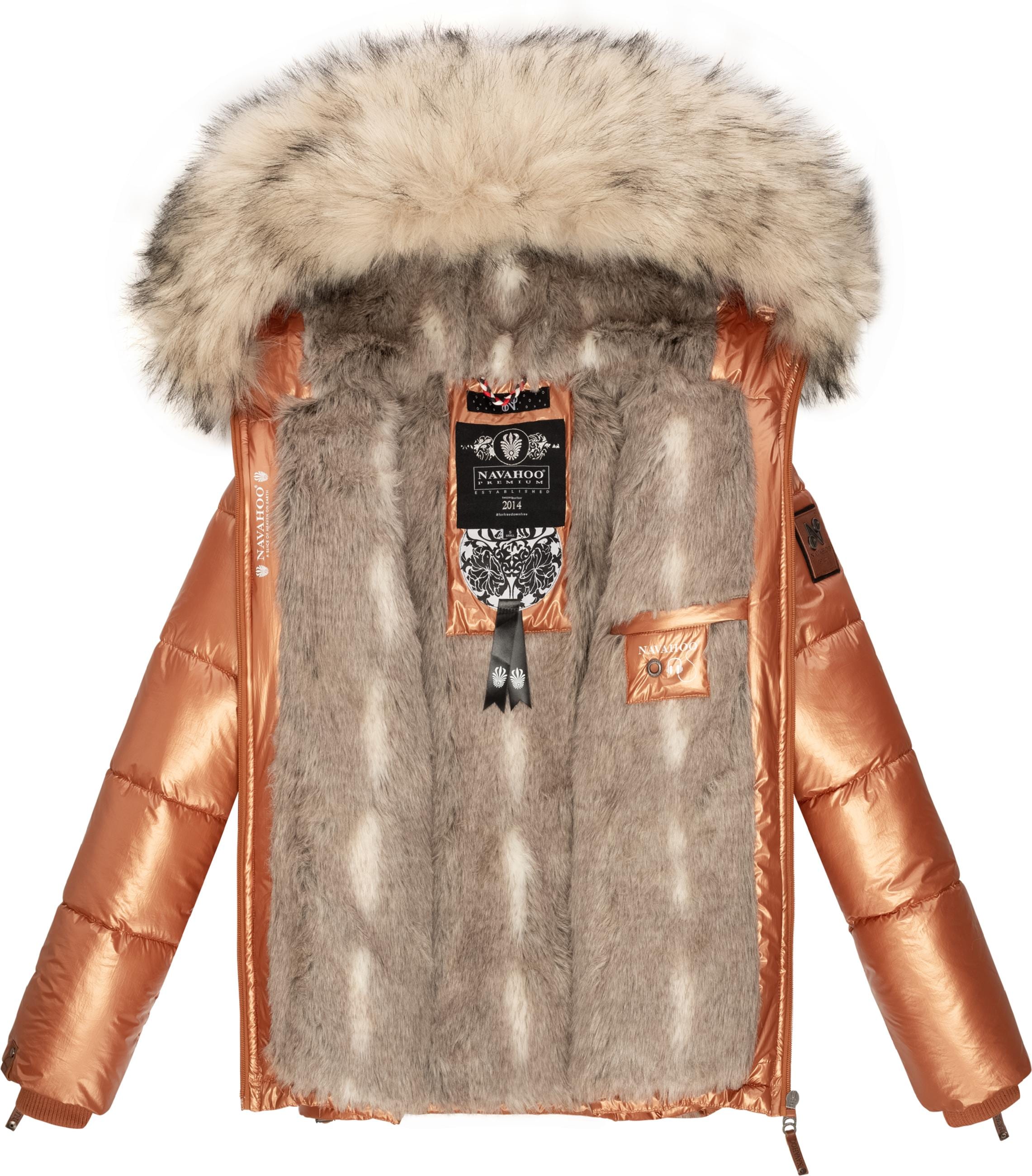 Navahoo Winterjacke »Winterjacke Tikunaa« mit Kapuze warm gefütterte Damen Steppjacke mit Kunstfellkapuze