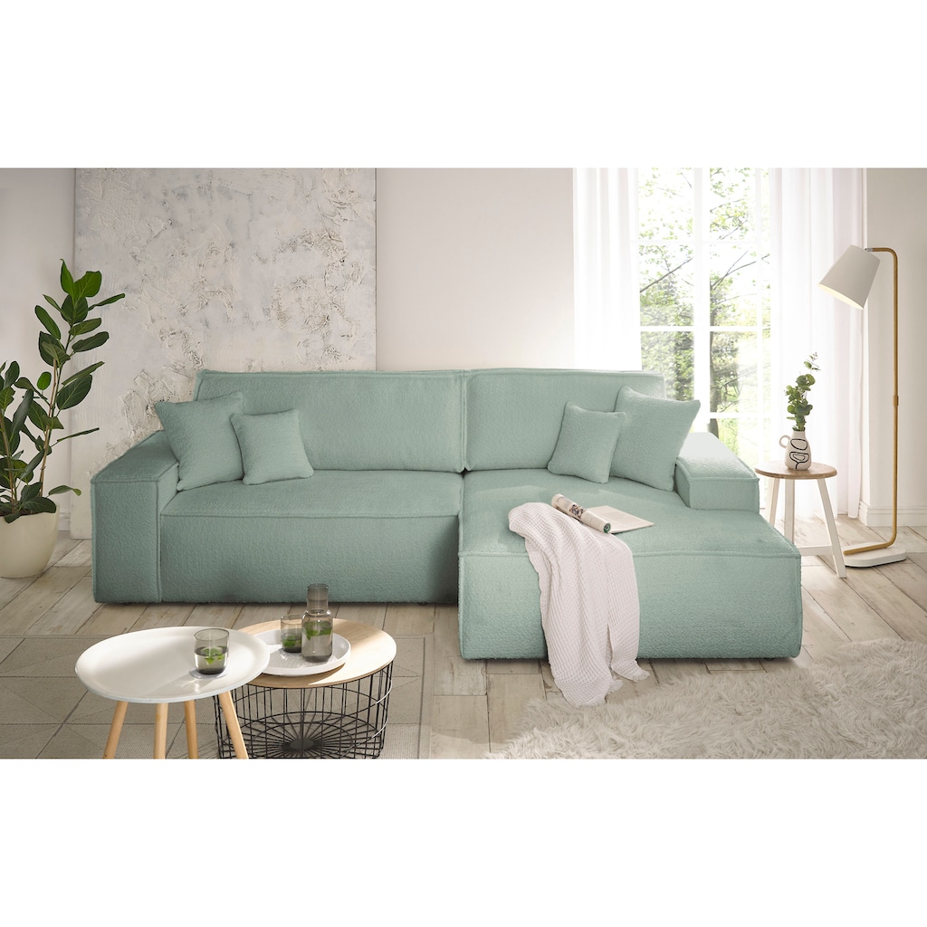 andas Ecksofa »Finnley Schlafsofa 267 cm in Bouclé u. Struktur fein, L-Form,«