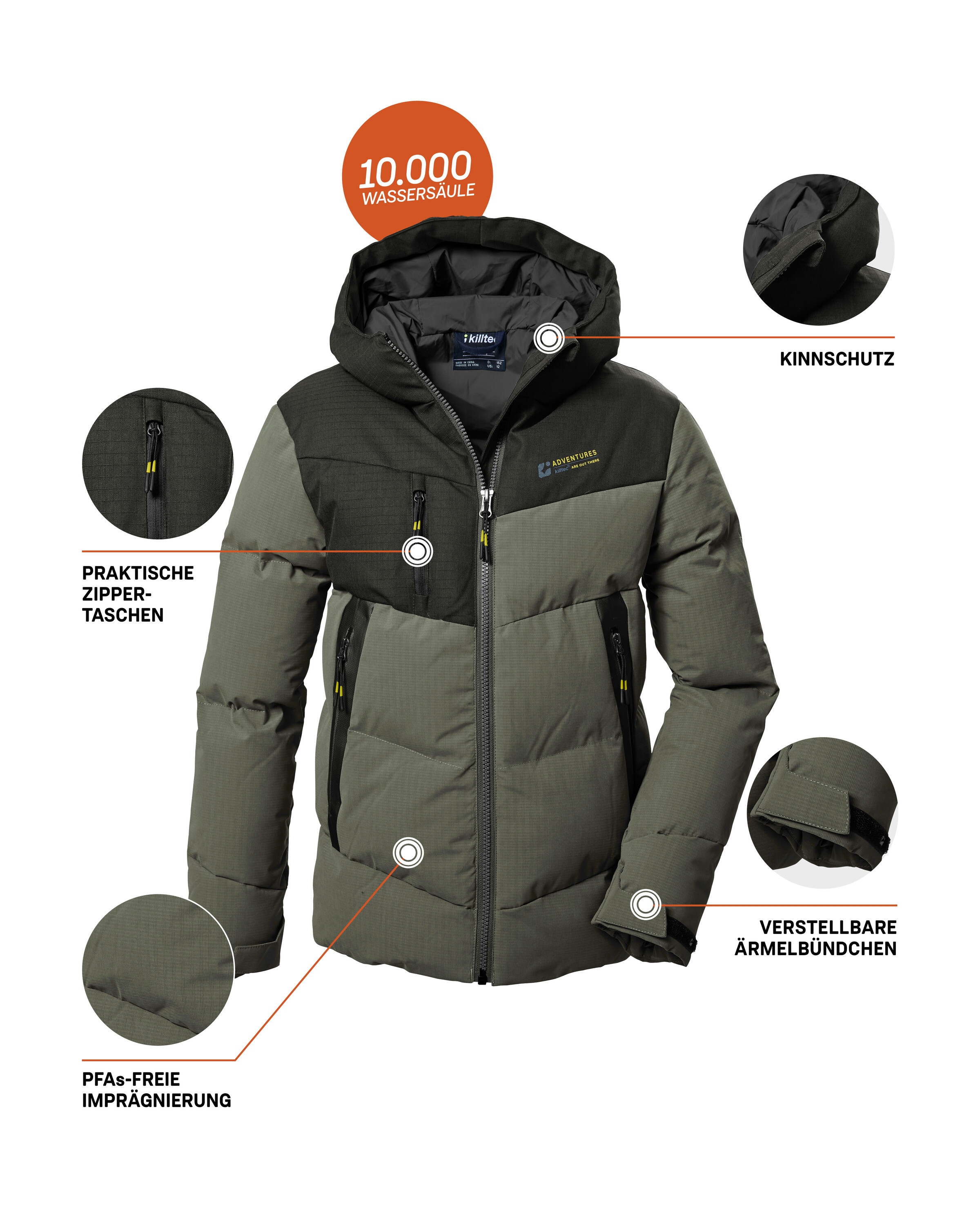 Killtec Steppjacke »KOW 376 BYS QLTD JCKT«, Wasserabweisende Jacke mit Kapuze, Kinnschutz und Colourblock-Design