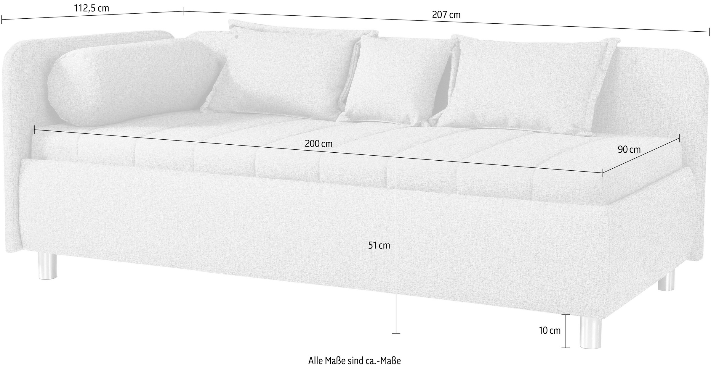 alina Schlafsofa »Kiana«, Liegefläche 90/200 cm oder 100/200 cm, Bettkasten, Zierkissen-Set