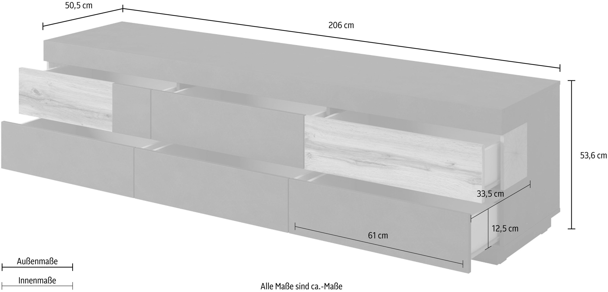 INOSIGN Lowboard »SILKE«, Breite 206 cm, Hochglanzfronten