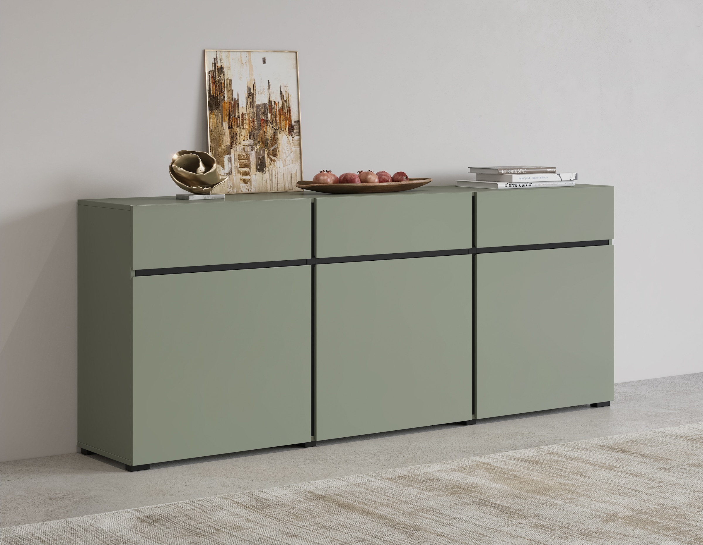 INOSIGN Sideboard »Cross,Breite 180 cm, moderne grifflose Kommode,3 Türen/3 Schubkästen«, Schubladenschrank mit viel Stauraum, Einlegeböden verstellbar