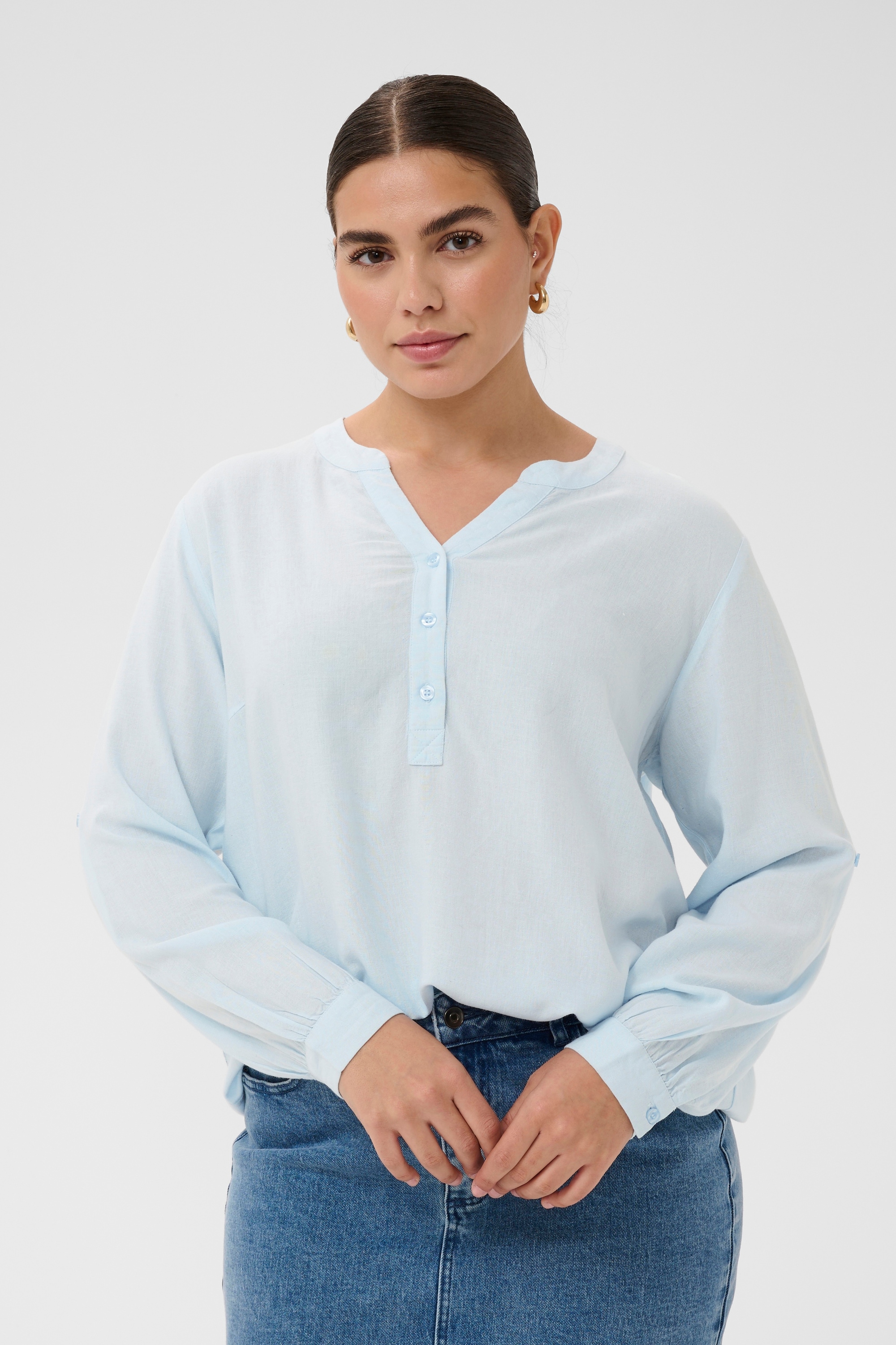 KAFFE Curve Langarmbluse »Damen Bluse langarm KCmille«