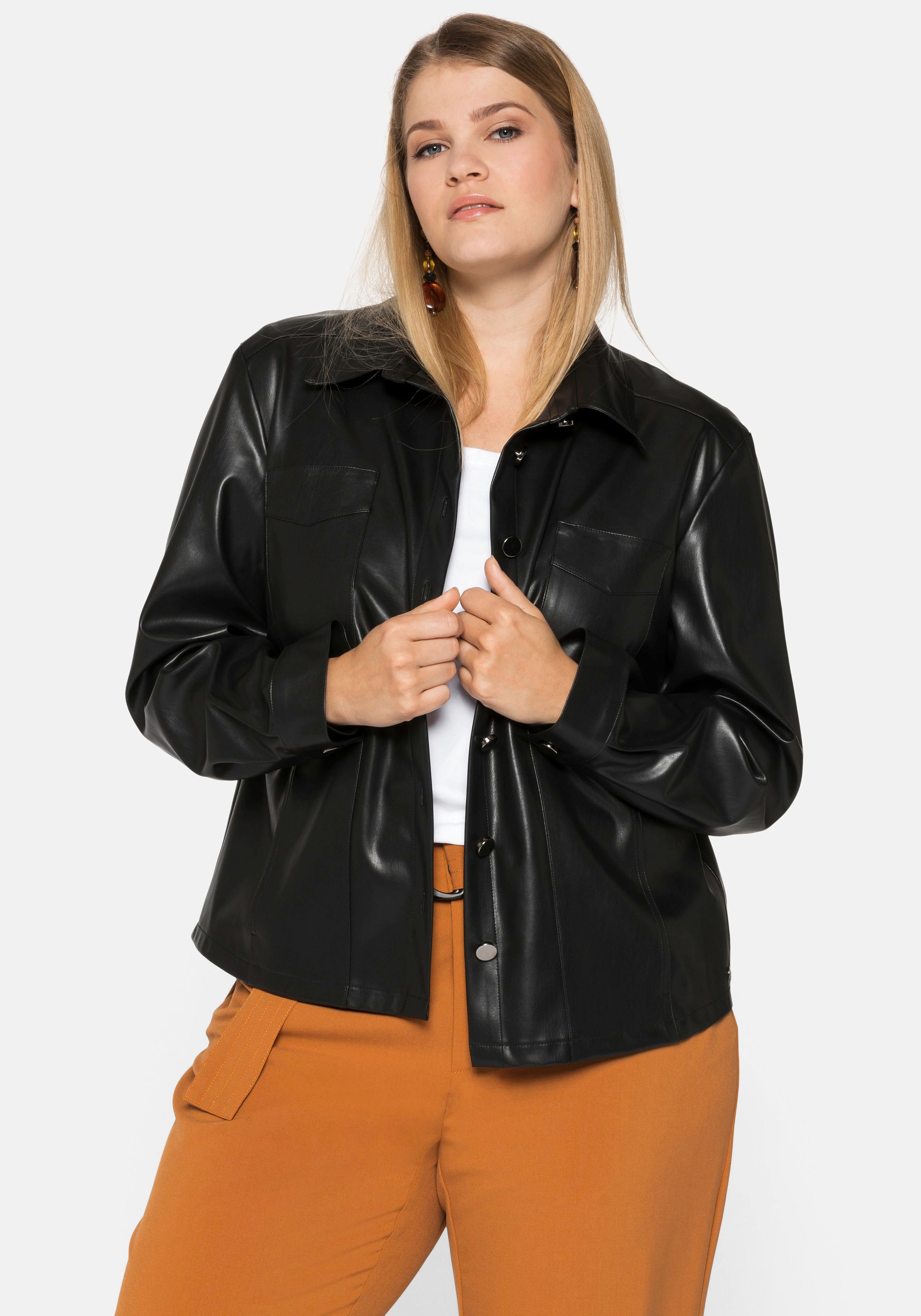 Sheego Lederimitatjacke, im Oversize