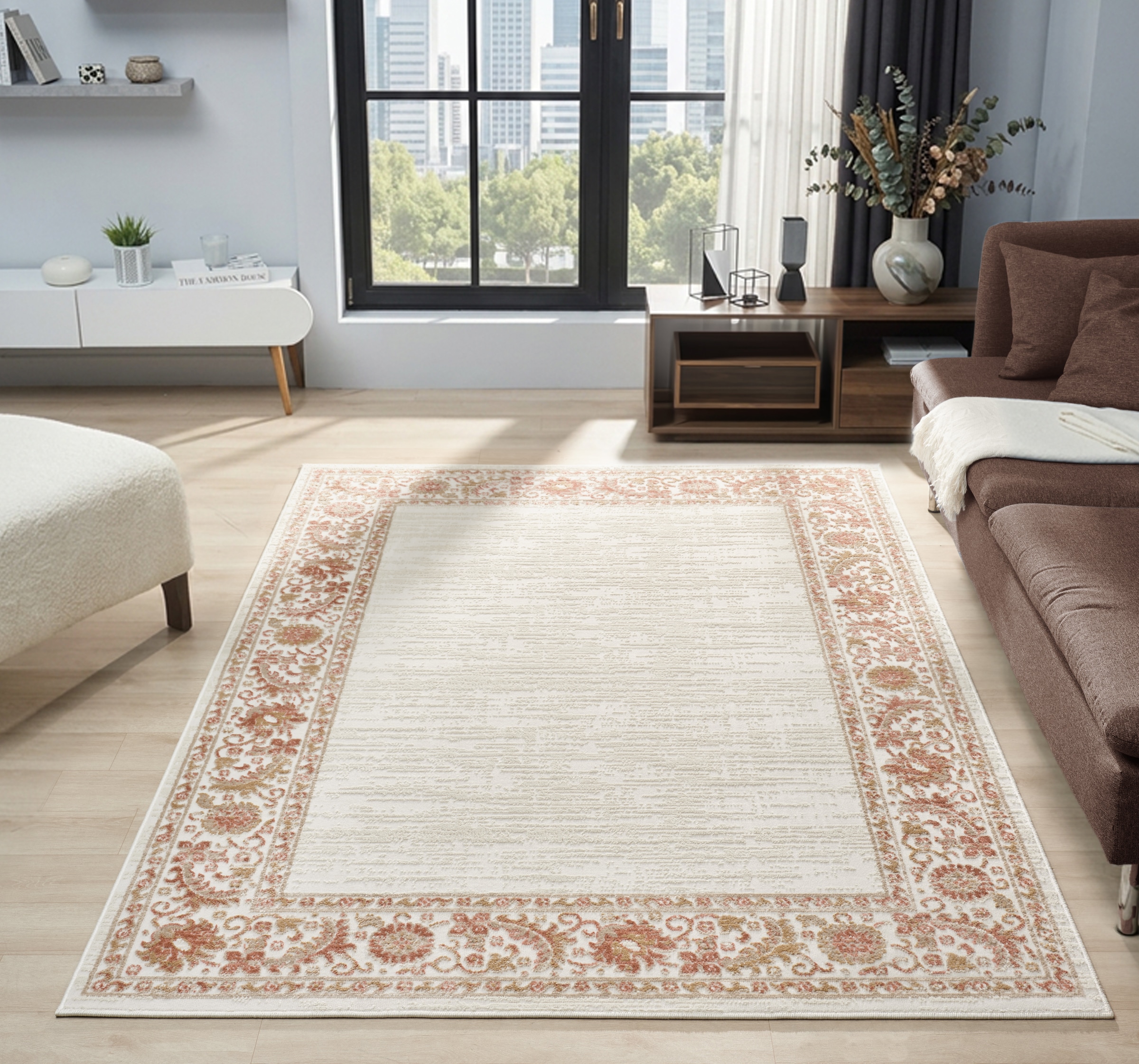 OTTO home Teppich »Fennia, Blumen-Motiv, Orient-Optik« rechteckig 7 mm Höhe Hoch-Tief, Bordüre, Floral, meliert, Wohnzimmer, Schlafzimmer