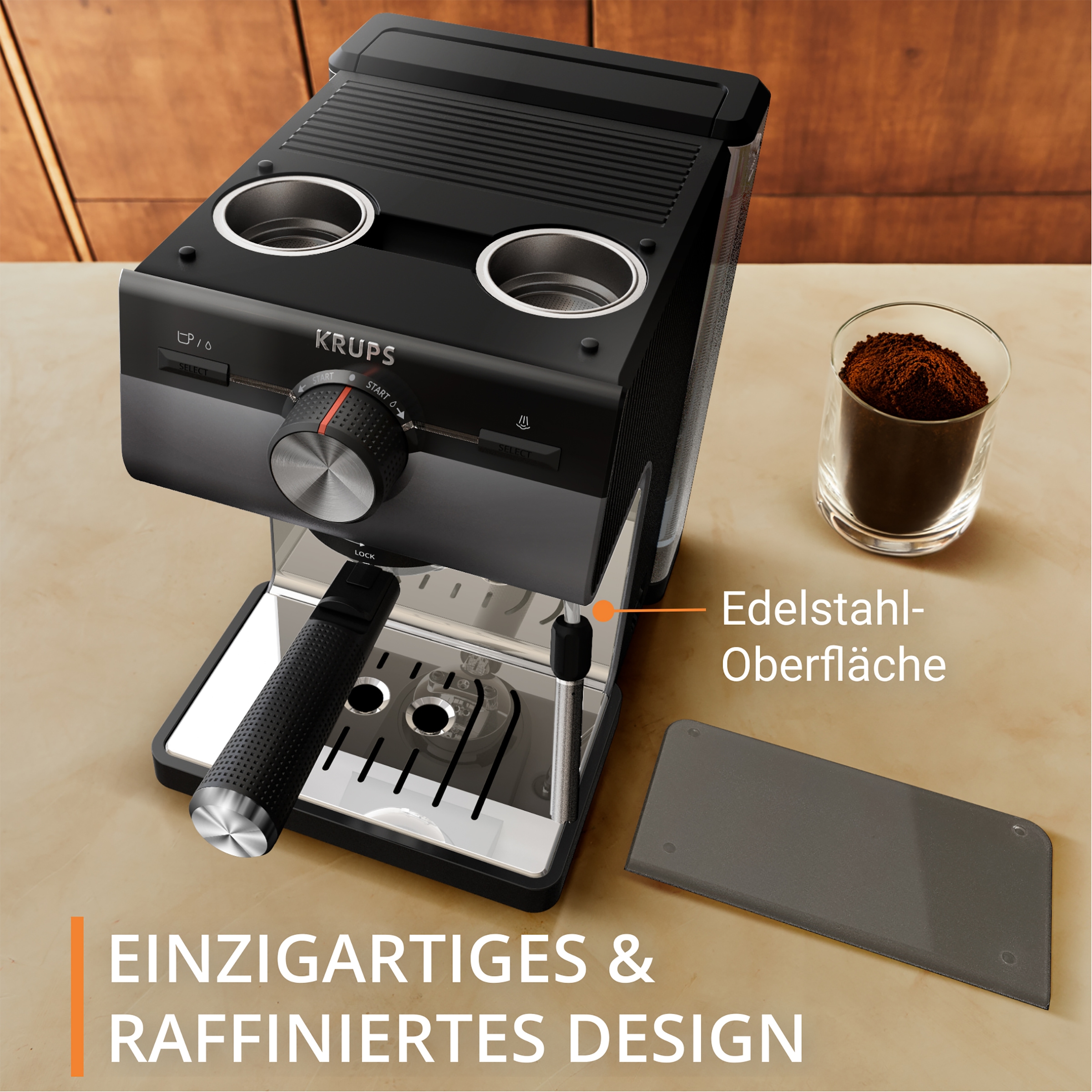 Krups Espressomaschine »XP384G Authentic+, Siebträger«, intuitives Bedienfeld, Milch-Aufschäumdüse, 3 Siebeinsätze