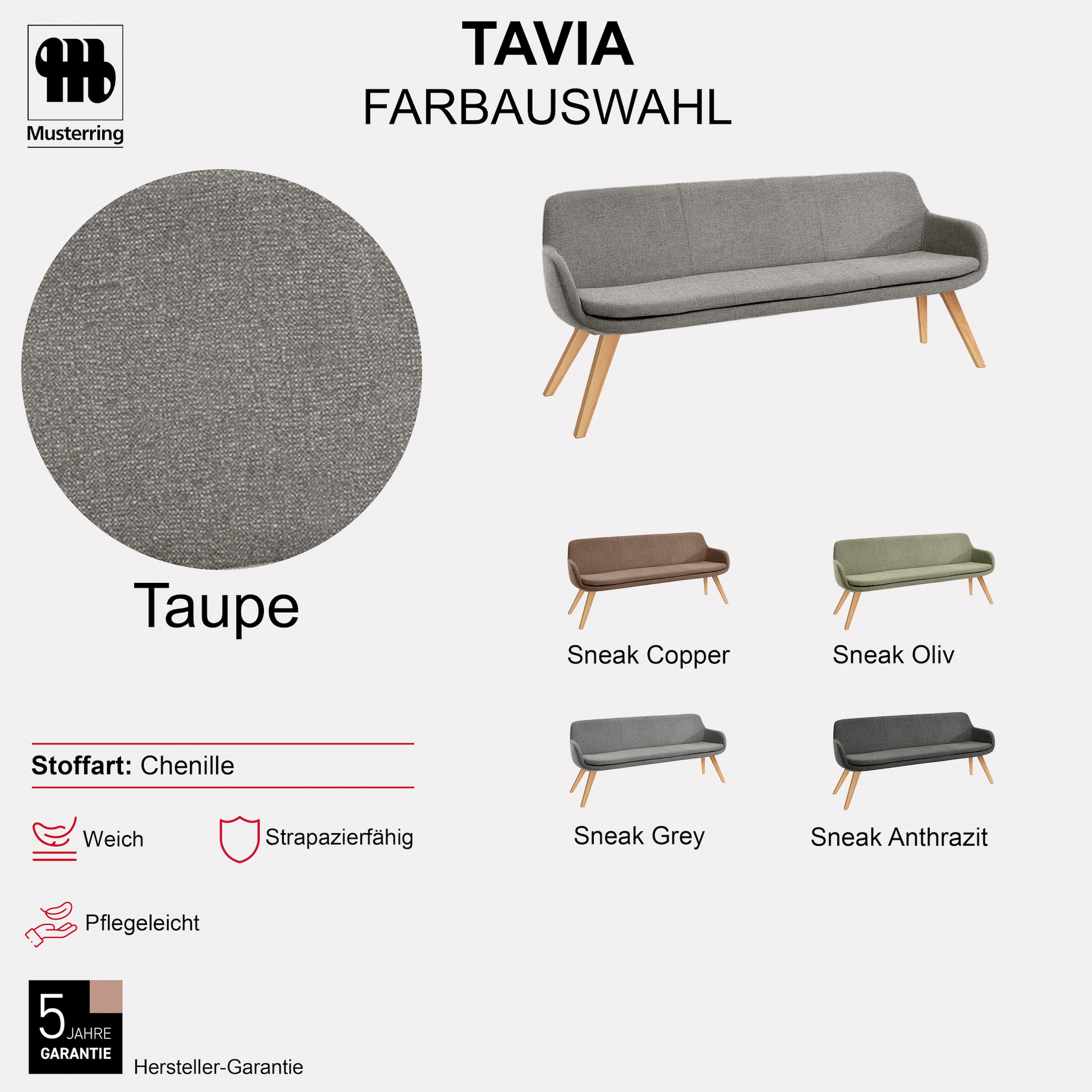 Musterring Essbank »Tavia« Stativgestell aus Eiche bianco massiv, Breite 180, 200 oder 220 cm