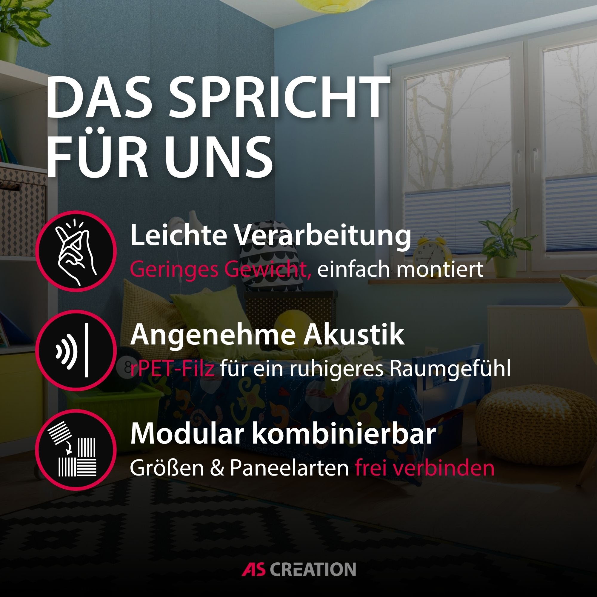 Architects Paper Schallschutzpaneel »A.S. Création Modular Wall Akustikpaneel Filz« 1 tlg. Einfarbiges Akustikpaneel aus recyceltem PET-Filz