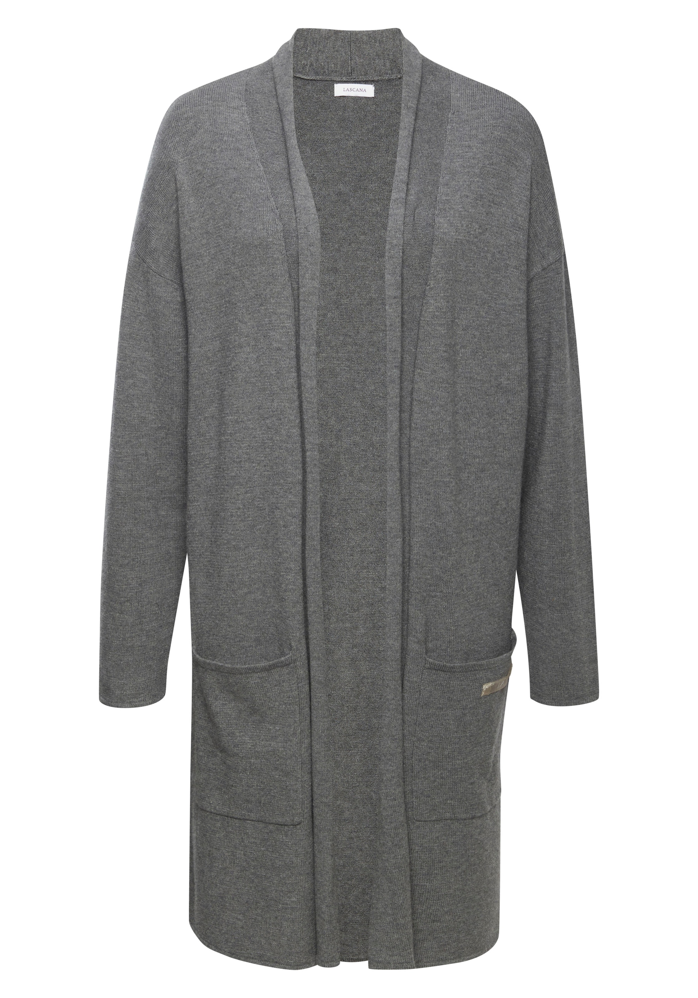 LASCANA Longstrickjacke mit aufgesetzte Taschen und Umlegekragen, Loungewear