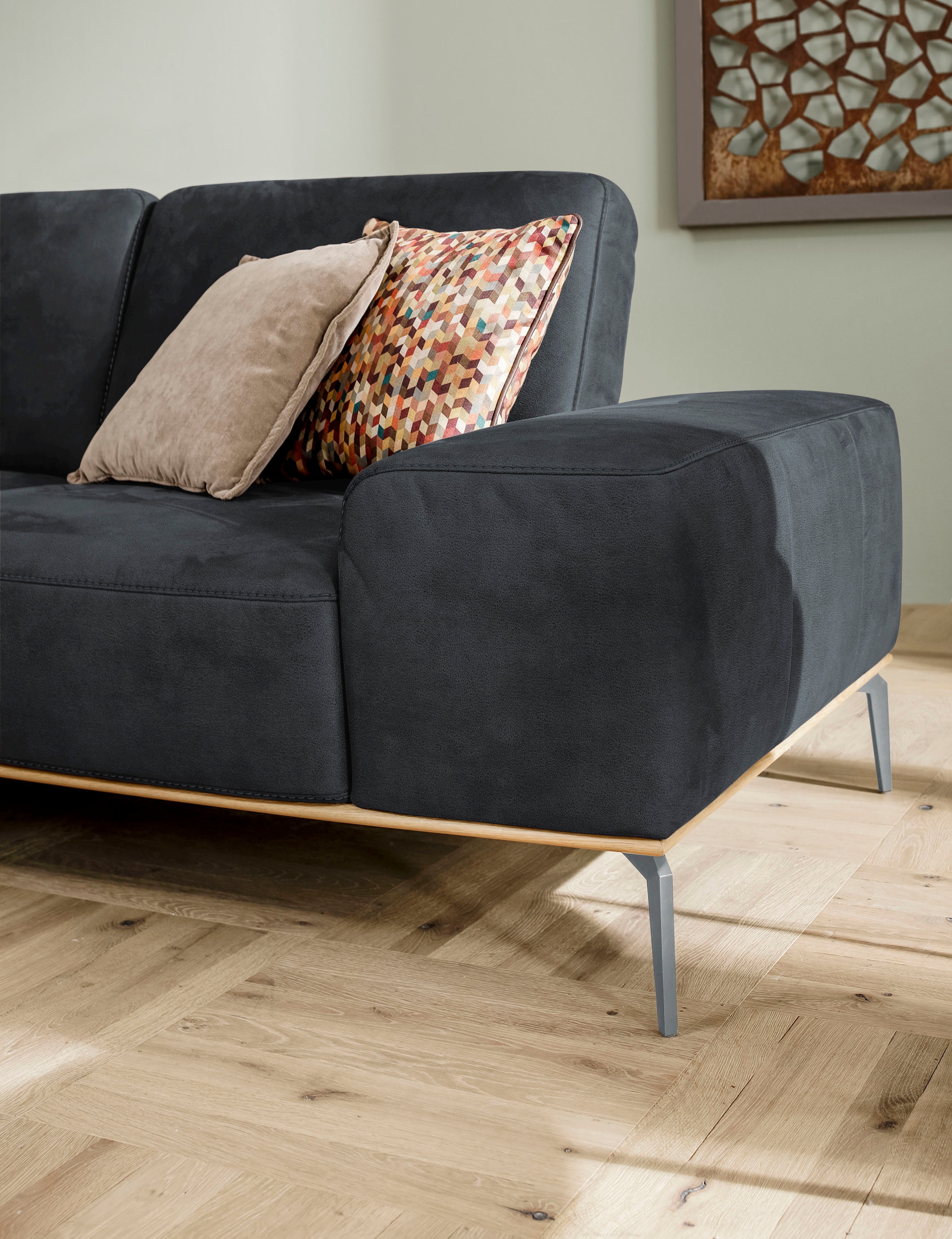 W.SCHILLIG Ecksofa »run, Designsofa mit tollem Sitzkomfort, bequem, L-Form«, mit elegantem Holzsockel, Füße in Silber matt, Breite 299 cm