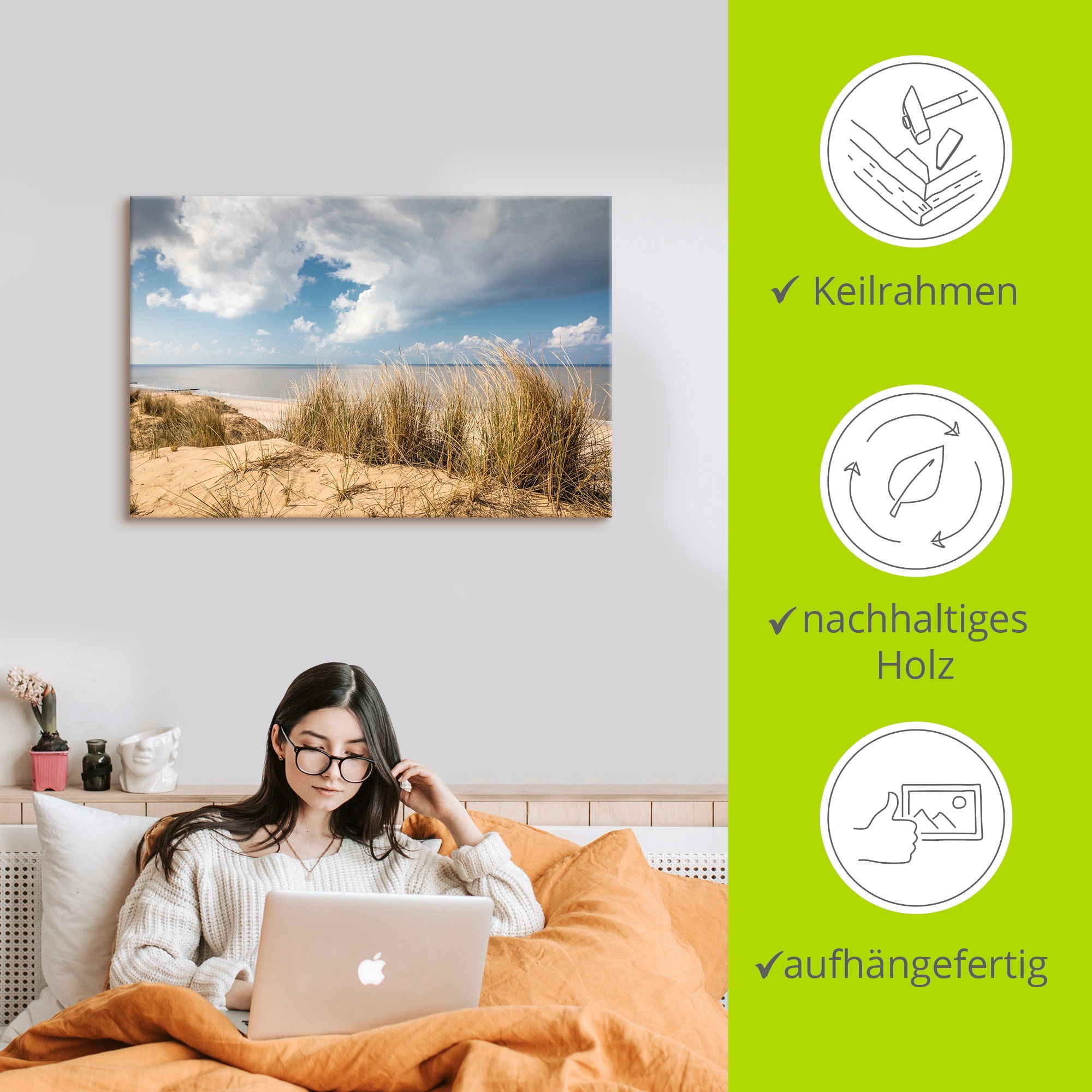 Artland Leinwandbild »Weg durch die Dünen am Roten Kliff« Strandbilder 1 Stk. tlg. auf Holzrahmen gespannt