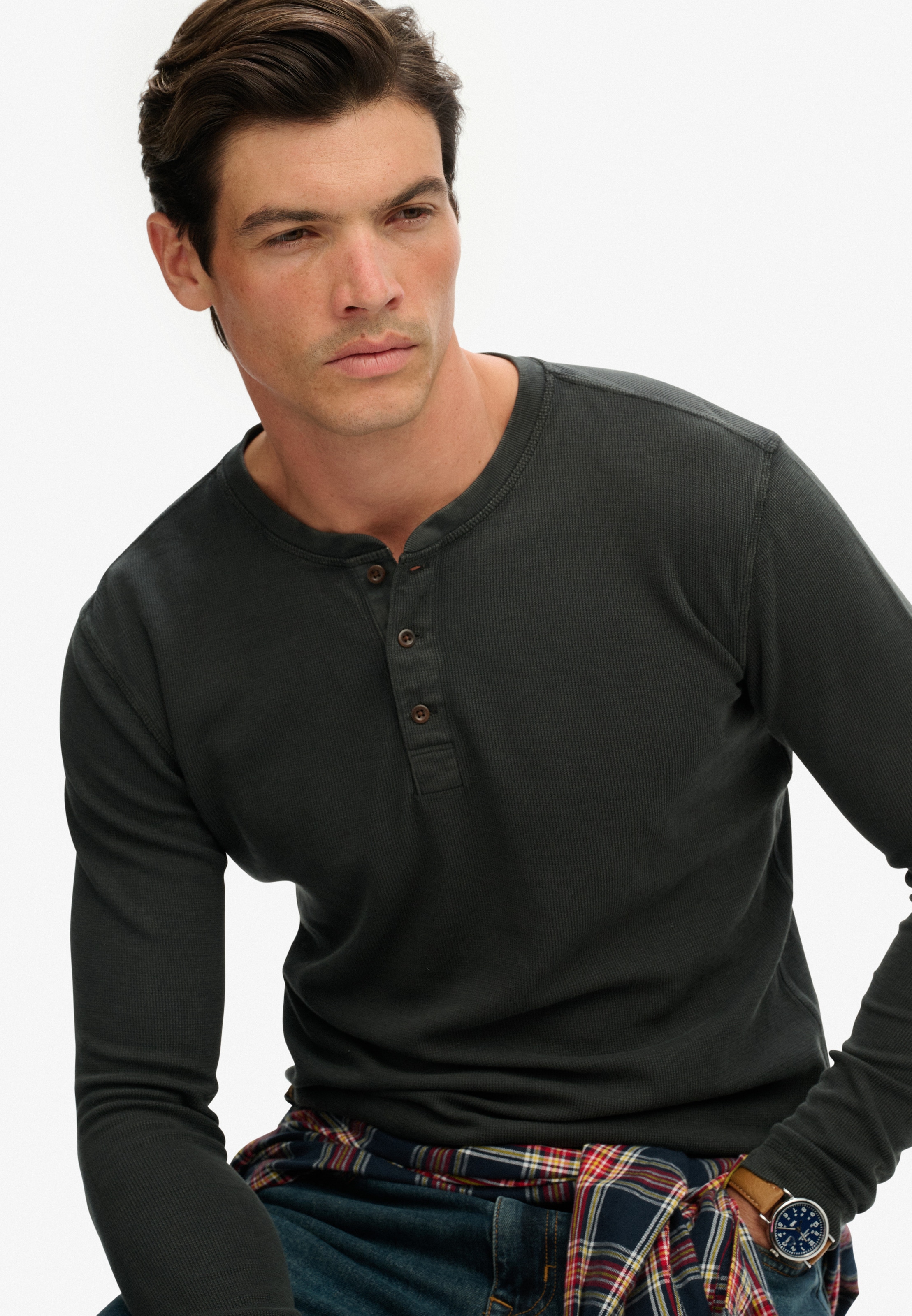 Superdry Langarmshirt »WAFFLE LONG SLEEVE HENLEY TOP«