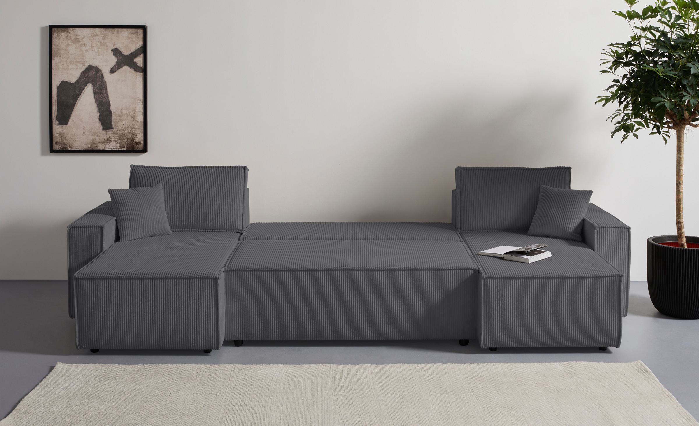 OTTO home Wohnlandschaft »Cassi, 311 cm, U-Form, Schlafsofa, Dauerschläfer, Boxspringfederung«, Schlaffunktion (133/270cm), Bettkasten, Seitentaschen, Cord-Bezug
