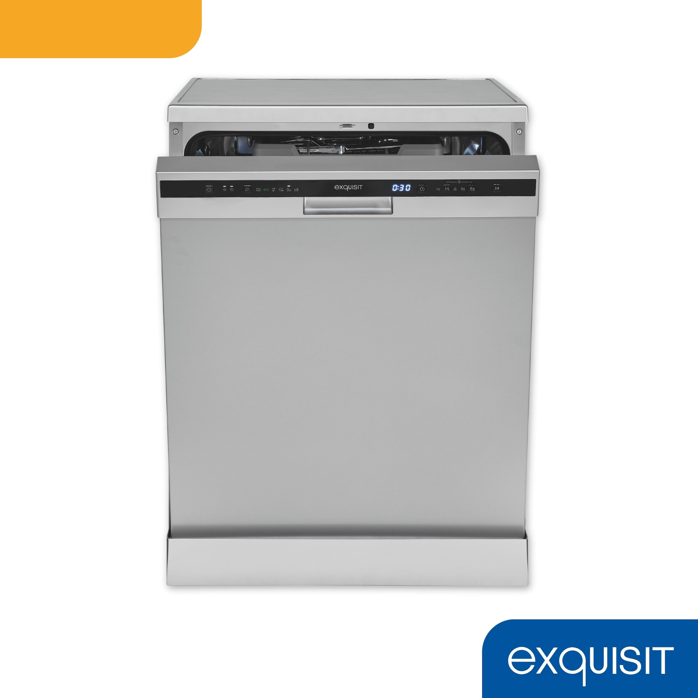 exquisit Standgeschirrspüler 6314 »GSP6314-030C silber« 10,2 l 14 tlg. Maßgedecke Effizient, leise, 14 Maßgedecke – smartes Spülen mit LED-Komfort