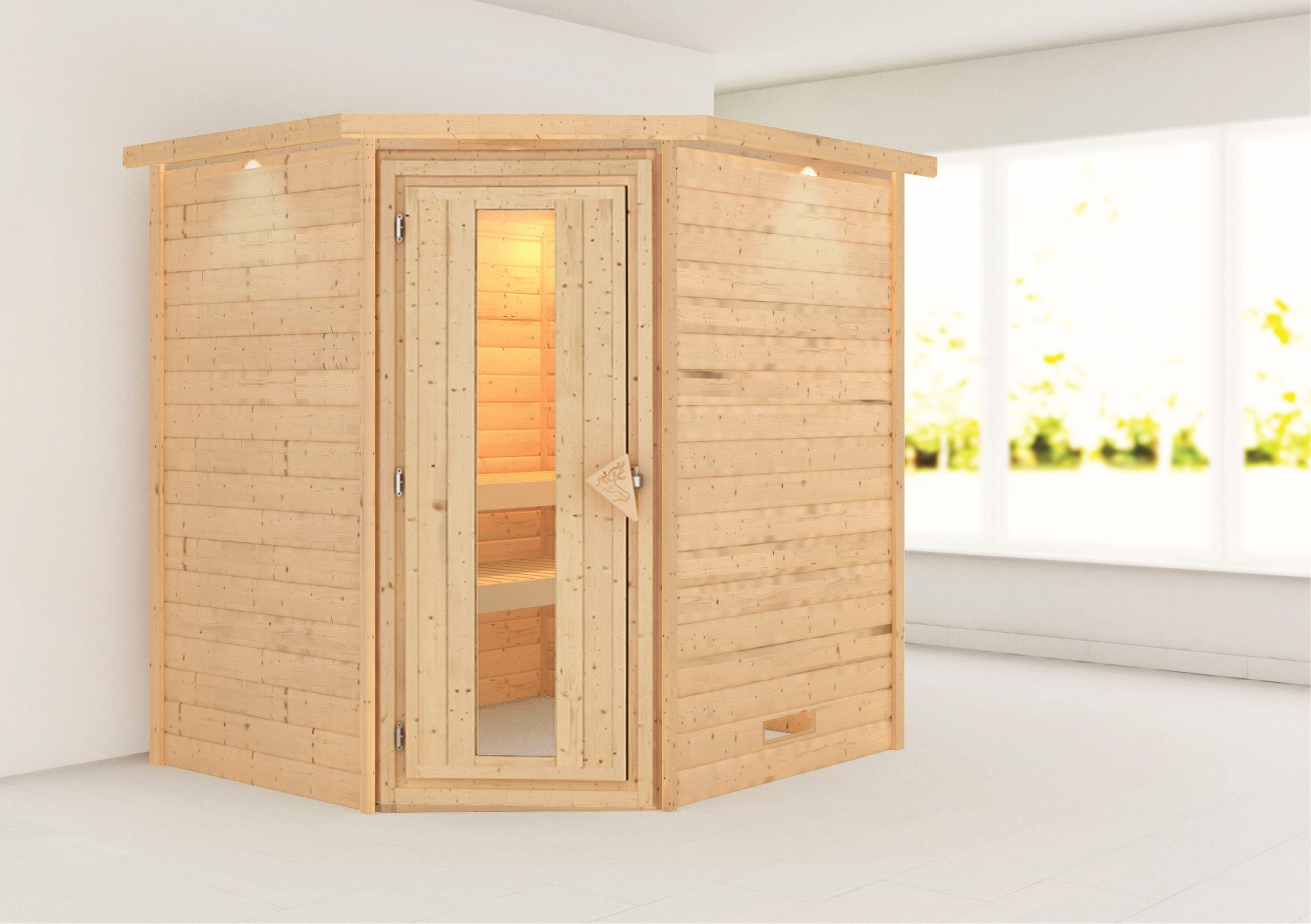 Karibu Sauna »Mia (Fronteinstieg)« inklusive Ofenschutzgitter und Tür