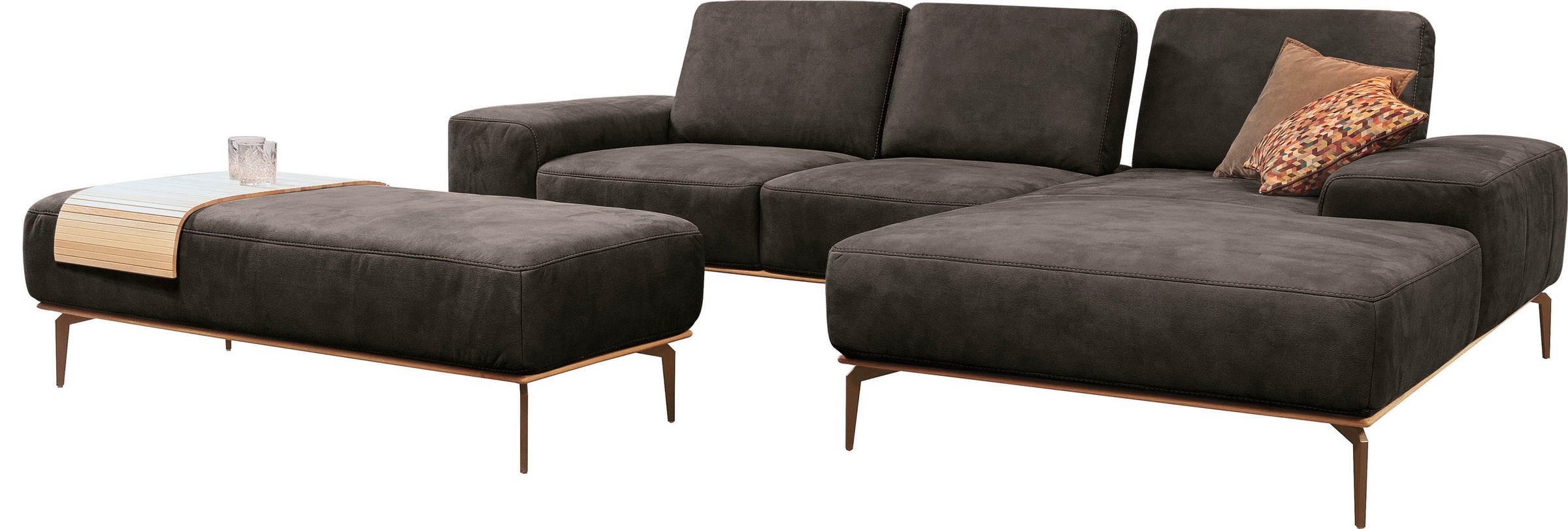 W.SCHILLIG Ecksofa »run, Designsofa mit tollem Sitzkomfort, bequem, L-Form« mit Holzsockel, Füße in Bronze pulverbeschichtet, Breite 279 cm