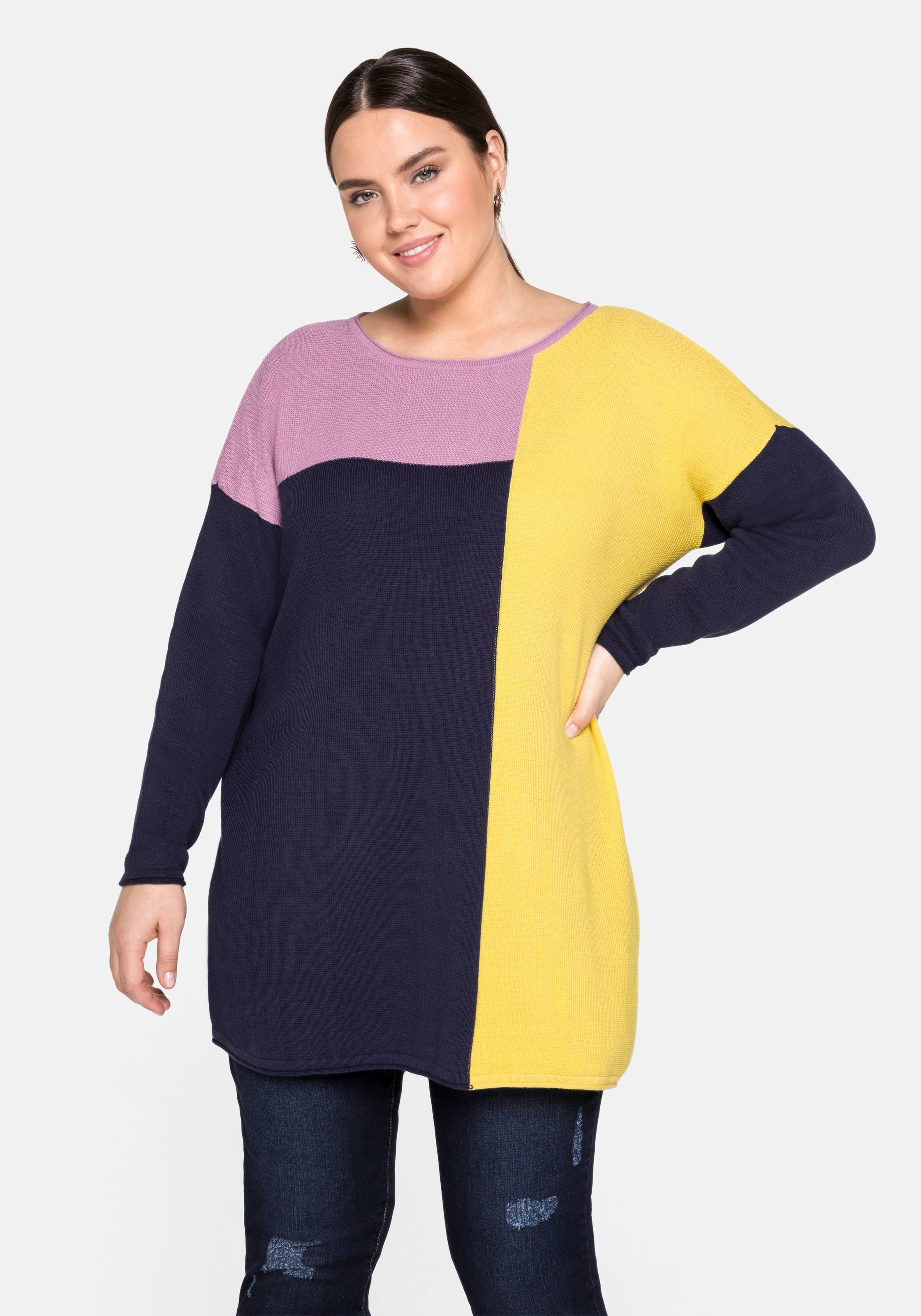 Sheego Rundhalspullover, im Colour-Blocking-Stil