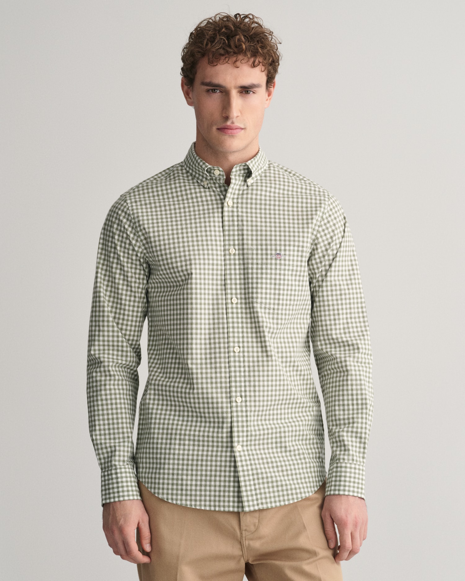 Gant Langarmhemd »REG POPLIN GINGHAM SHIRT«, mit Logostickerei auf der Brust