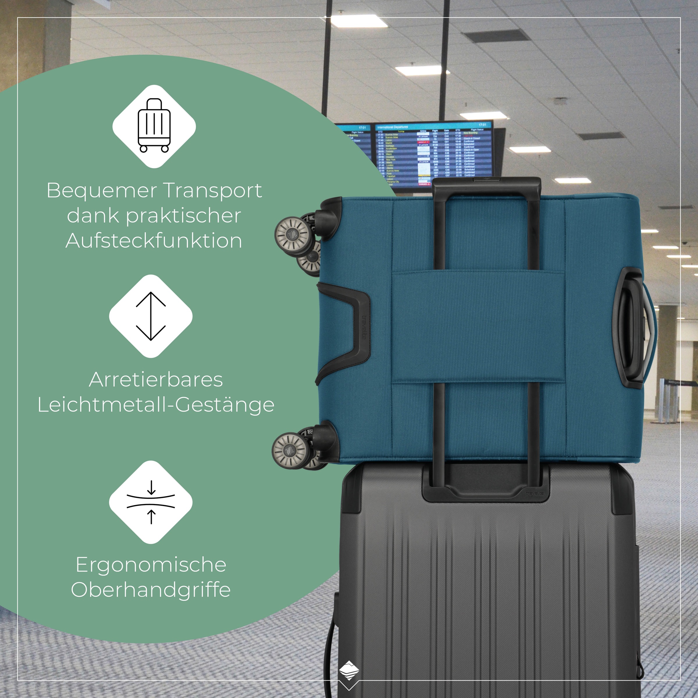 travelite Handgepäck-Trolley »JETPACK Multi Light 4 Cabin, konzipiert für Condor & Ryanair« 37 l 4 Rollen Weichgepäck-Koffer Handgepäck für die meisten gängigen Airlines