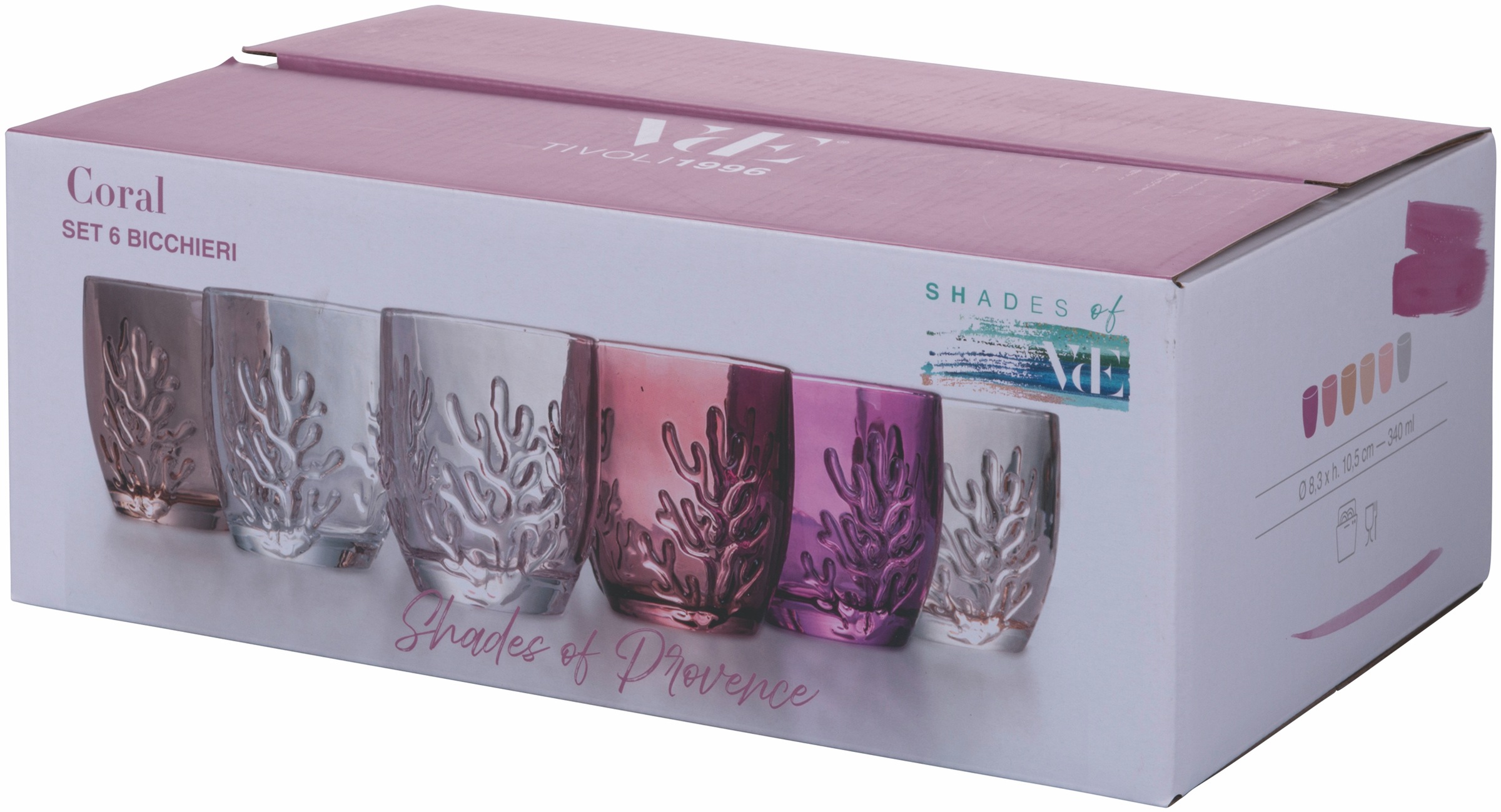 Villa d'Este Gläser-Set »Coral Provence«, (Set, 6 tlg.), Wassergläser-Set, 6-teilig, Inhalt 340 ml