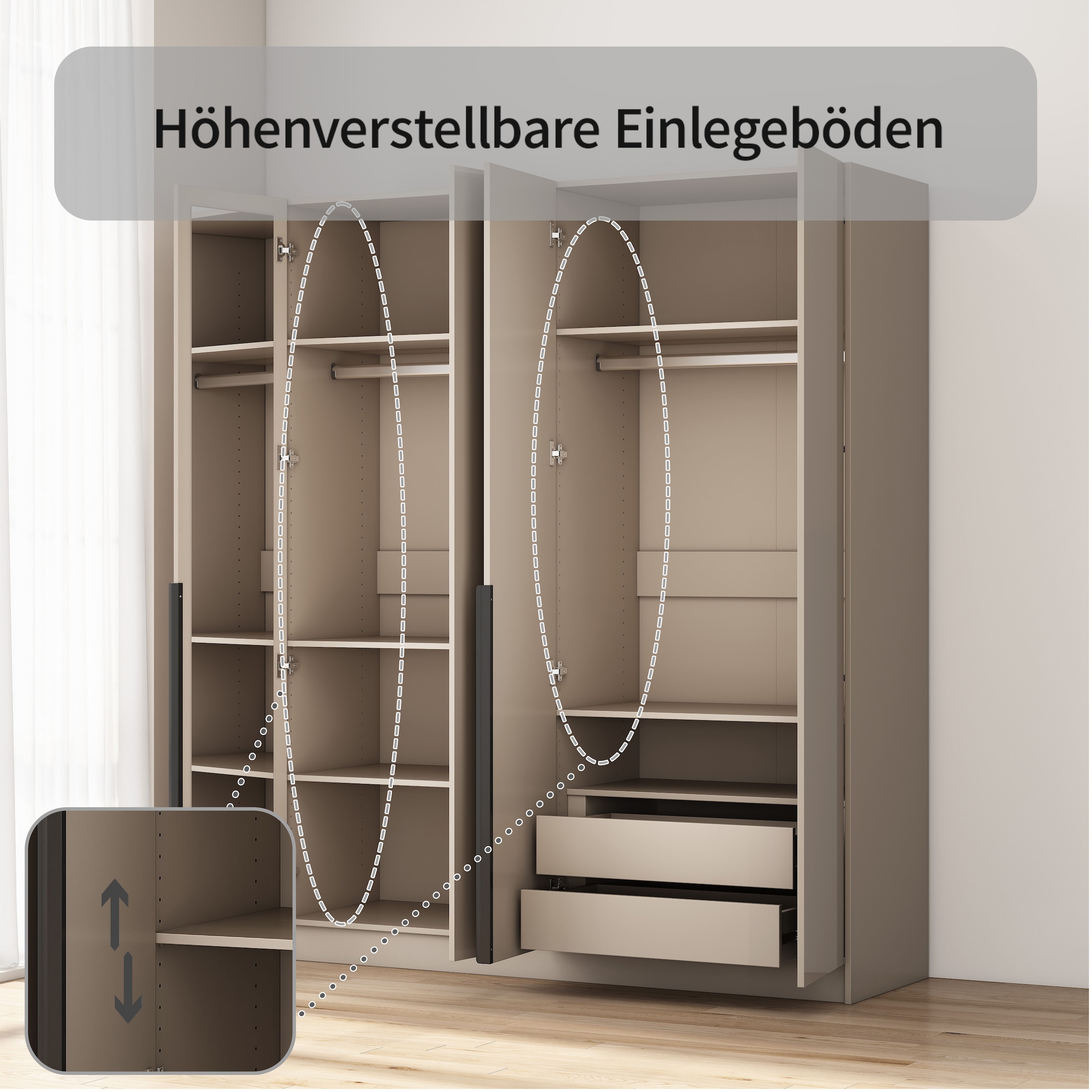 OTTO home Kleiderschrank »Annor Schlafzimmerschrank Breite 162cm hochglanz Schrank Garderobe« Drehtürenschrank mit perfekter Innenausstattung - elegante Türgriffe