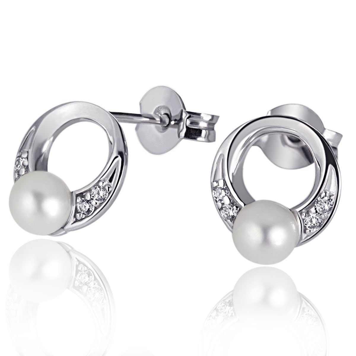 goldmaid Paar Ohrstecker, 925/- Silber 2 Perlen 8 Zirkonia