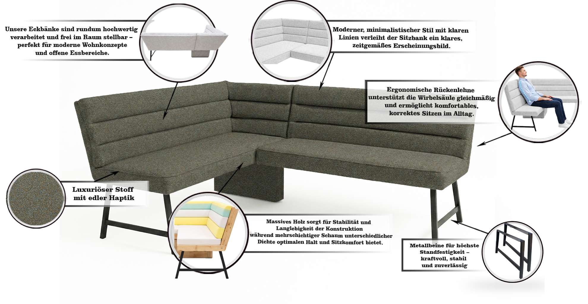 OTTO home Eckbankgruppe »Oregon Essecke, Sitzgruppe, Küchenbankgruppe« Set, 4er, 4 tlg. Eckbank mit Metallfüßen, Esstisch in Eiche massiv