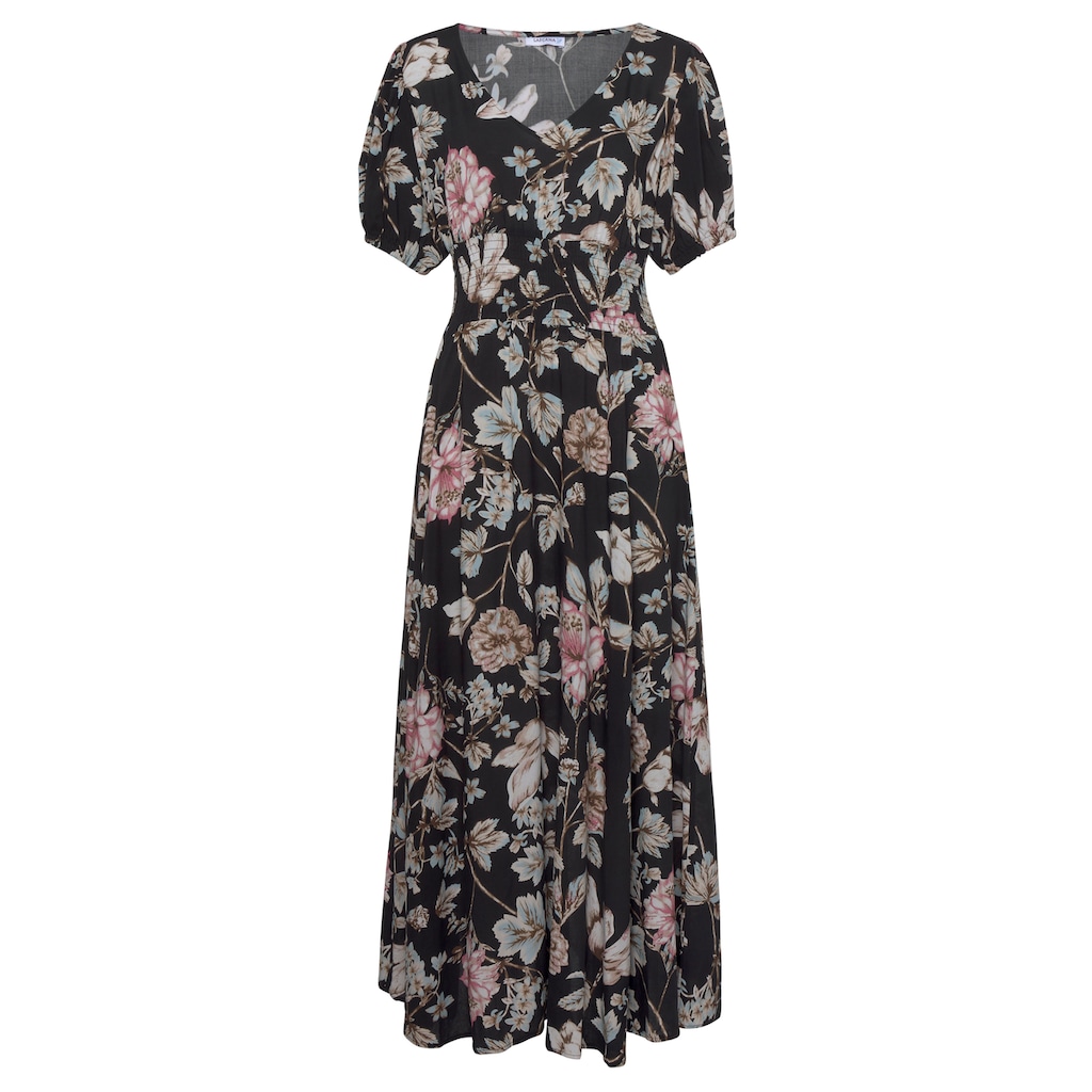 LASCANA Maxikleid, mit Blumendruck und leichten Puffärmeln, Sommerkleid, casual-elegant