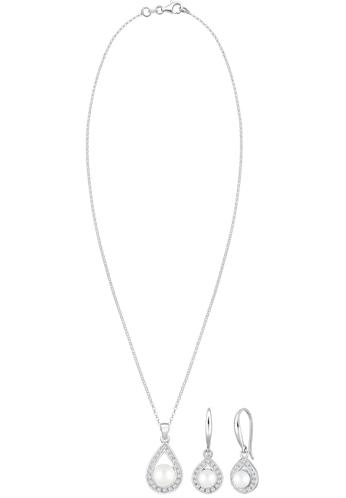Elli Premium Ohrring und Ketten Set »Schmuckset Set Süßwasserzuchtperle Tropfen Zirkonia Weiß 925 Sterling Silber«