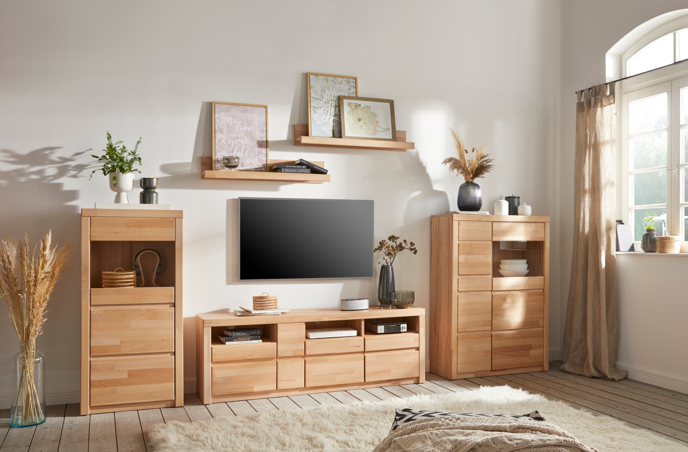 Home affaire Wohnwand »Silkeborg«, (Set, 5 St.), teilmassiv mit schöner griffloser Optik