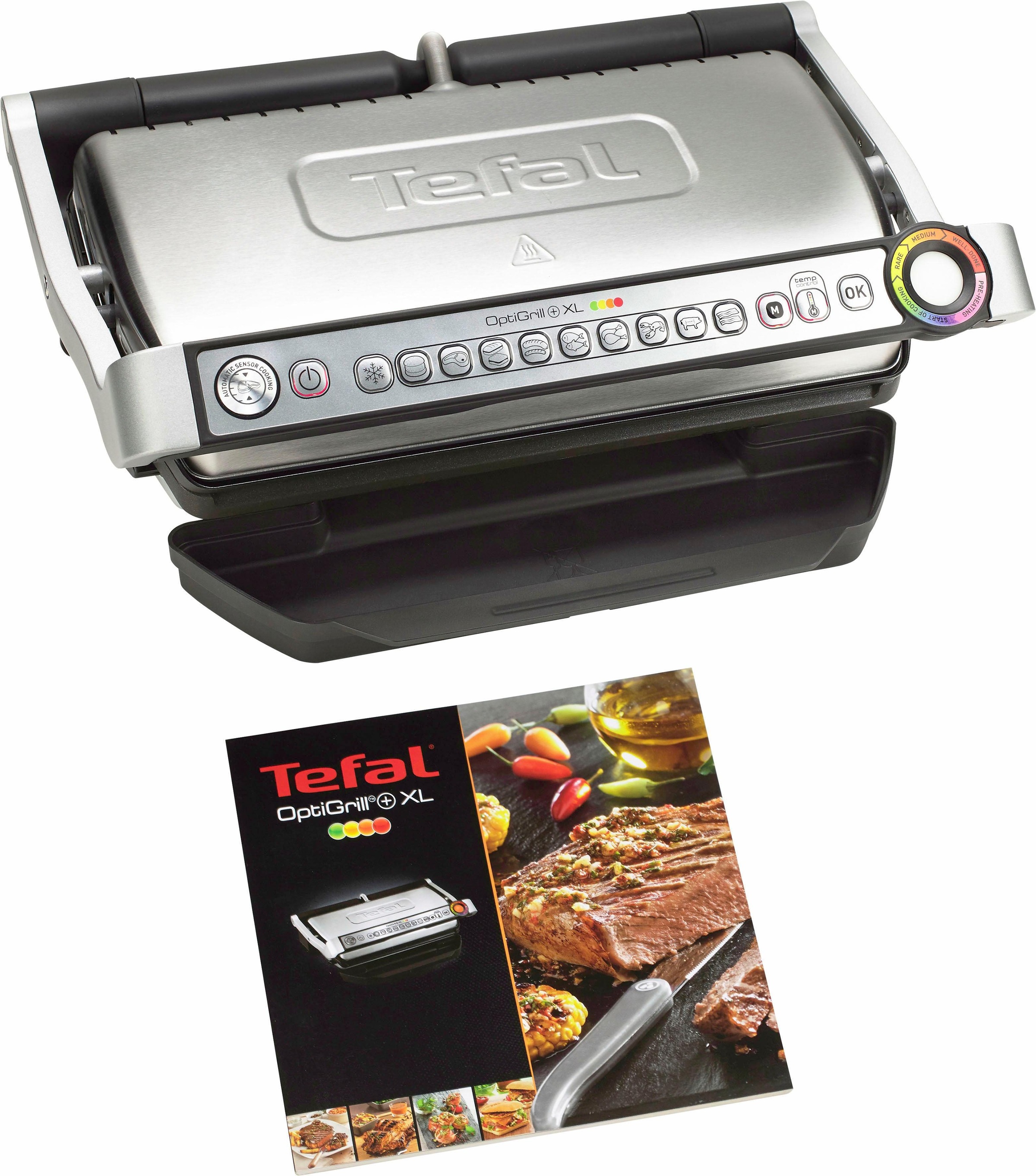 Tefal Kontaktgrill »GC722D OptiGrill+ XL« 2180 W XL-Grillfläche, automatische Anzeige des Garzustands in schwarz