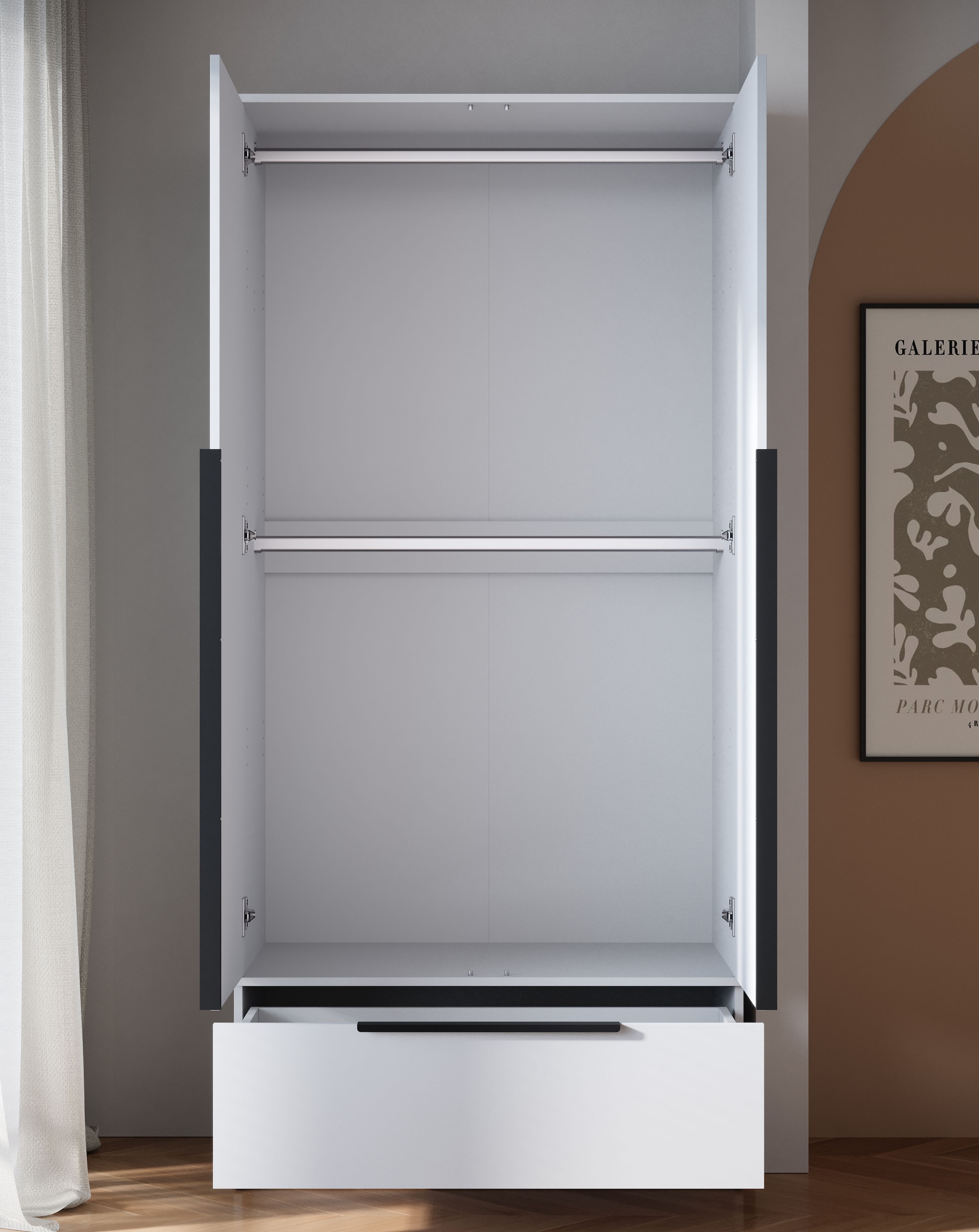 Home affaire Kleiderschrank »Spirit Kleiderschrank mit Schublade und Stauraum« Mit schwarzen Metallgriffen und 2 Kleiderstangen
