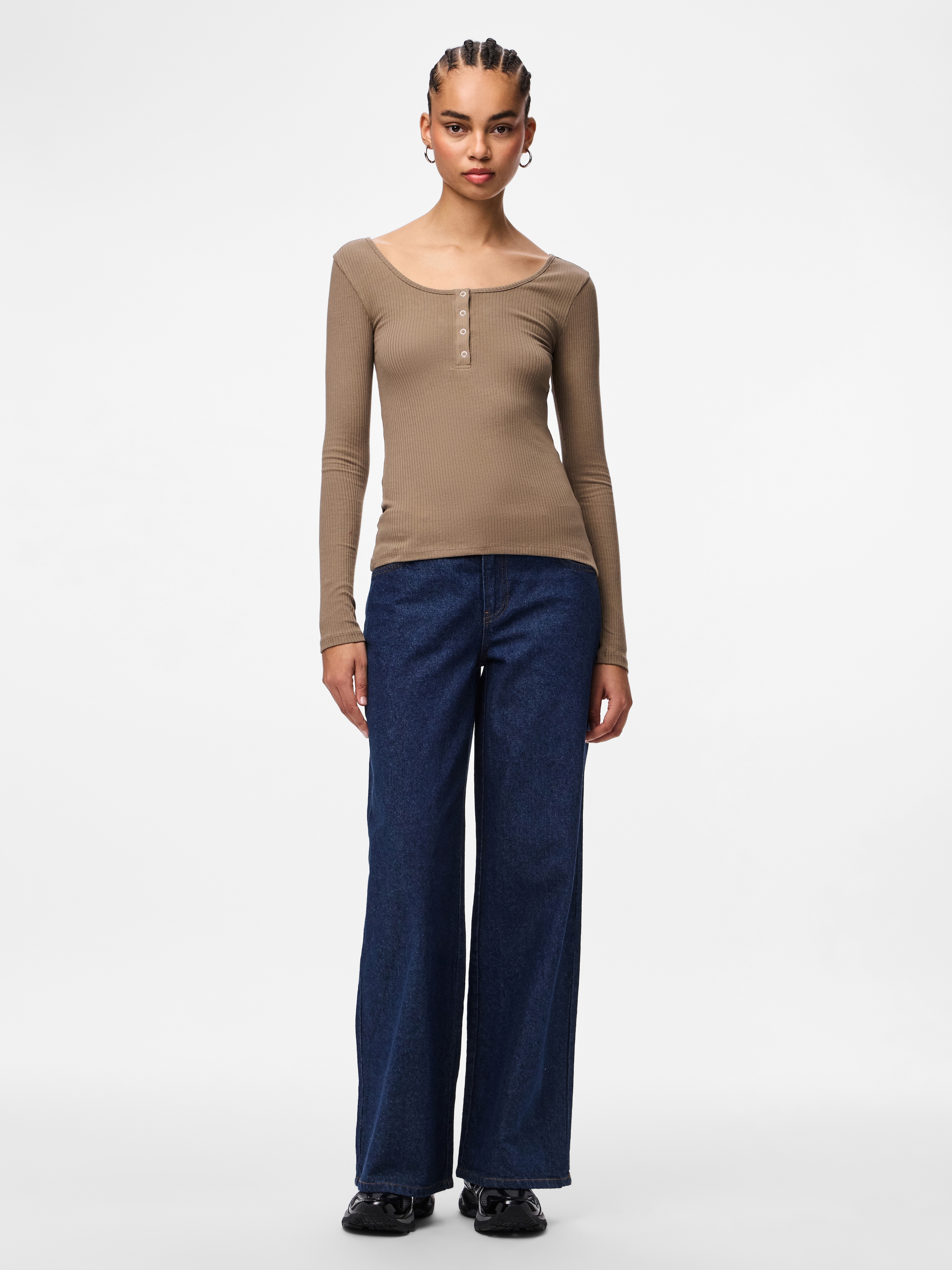 pieces Langarmshirt »PCKITTE LS TOP NOOS BC« Baumwollmischung, slim fit