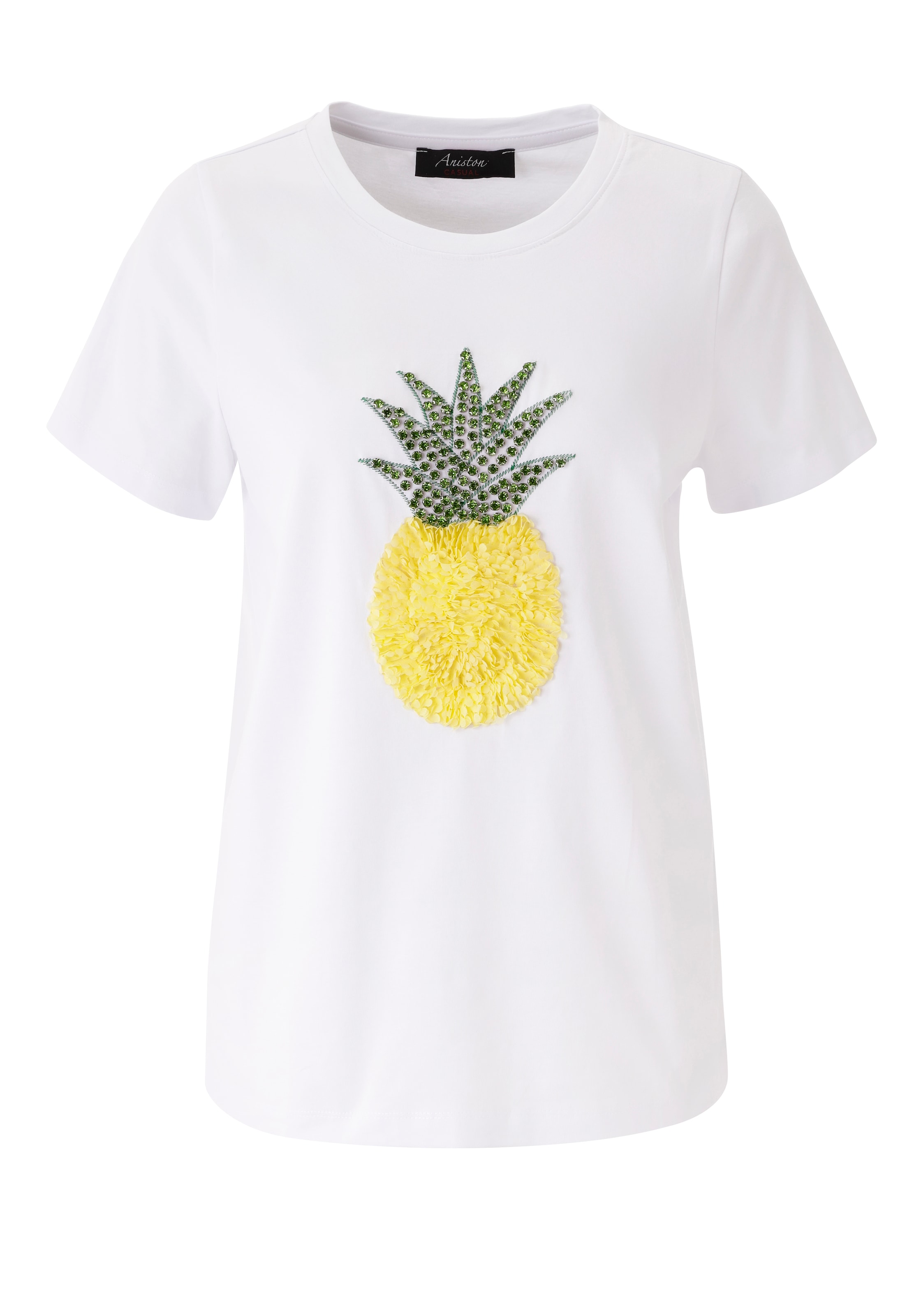 Aniston CASUAL T-Shirt mit Glitzersteinchen verzierter Ananas-Applikation - NEUE KOLLEKTION