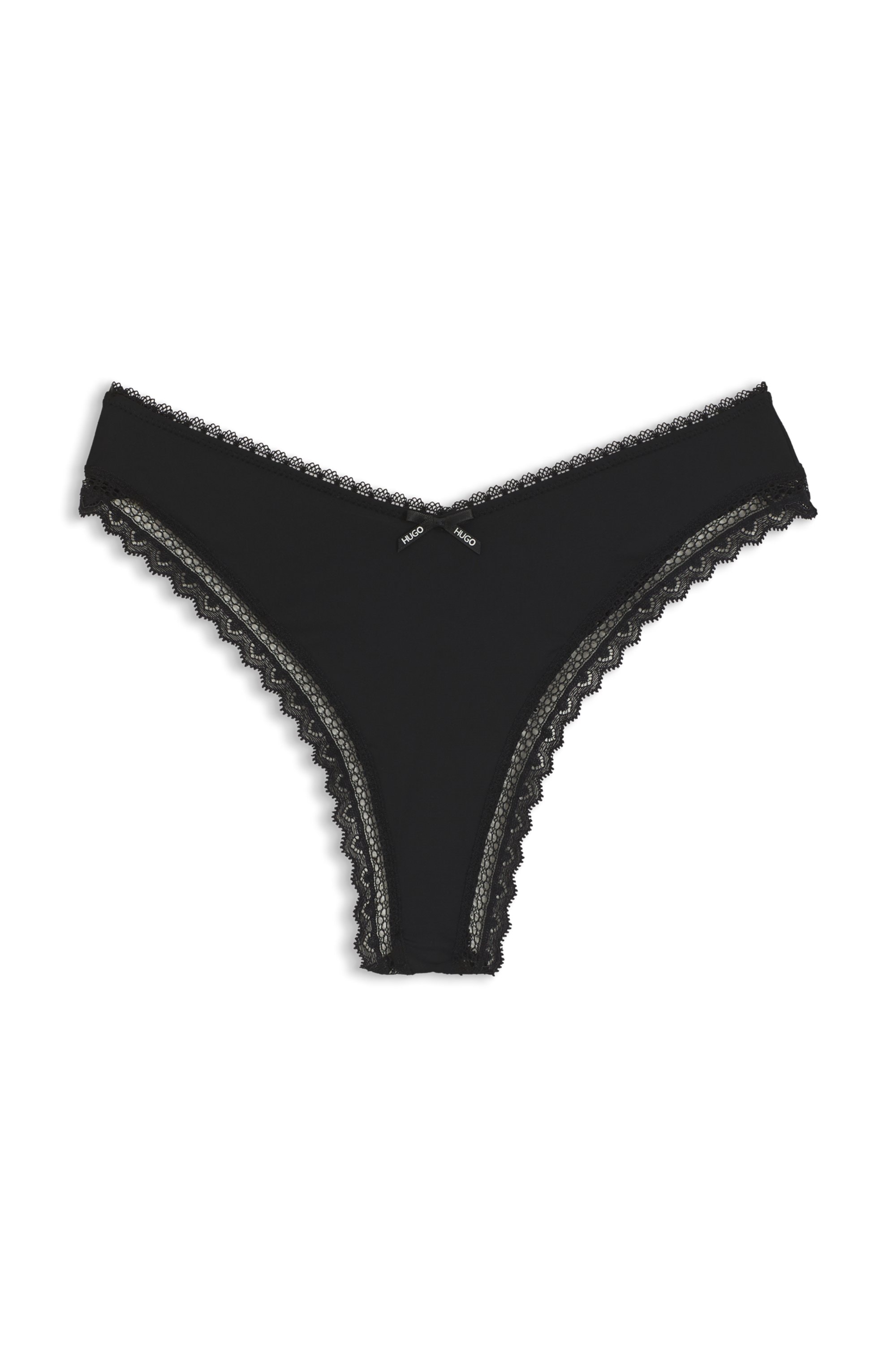 HUGO Underwear String elegante Spitzenbesätze, Logo-Schleife, mittlere Bundhöhe