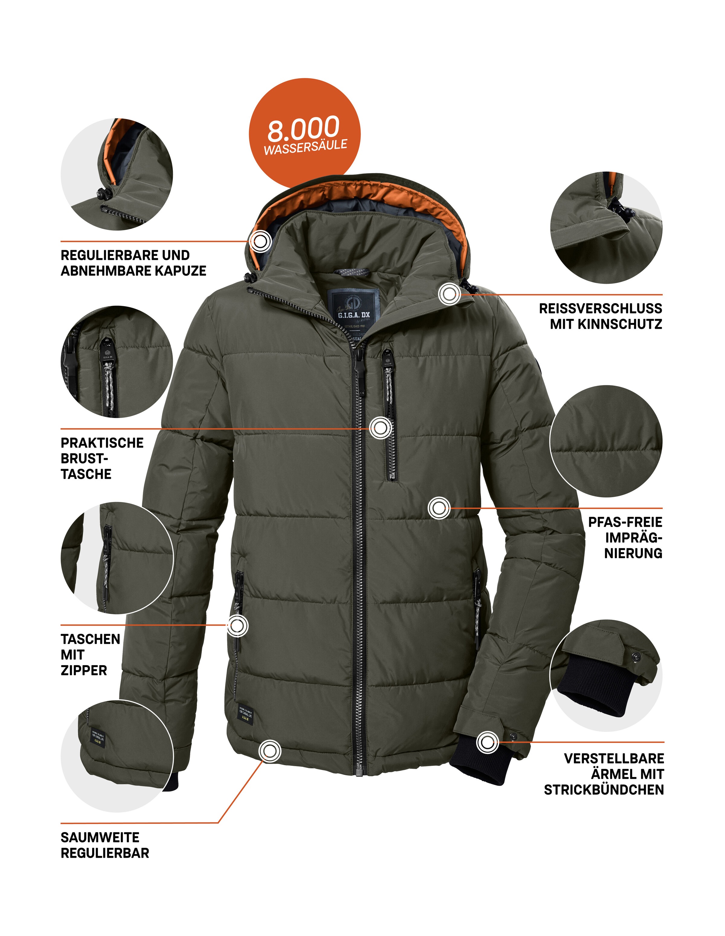 G.I.G.A. DX by killtec Steppjacke »GW 27 MN QLTD JCKT« Wind- und wasserabweisende Herrenjacke mit verstellbarer Kapuze