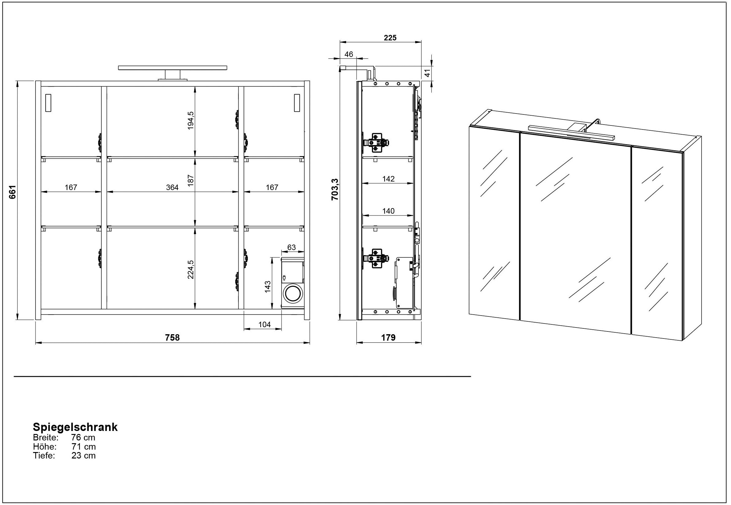 GERMANIA Badmöbel-Set »Oakland«, (3 St.), inkl. WT-Unterschrank, Spiegelschrank und Mediumschrank