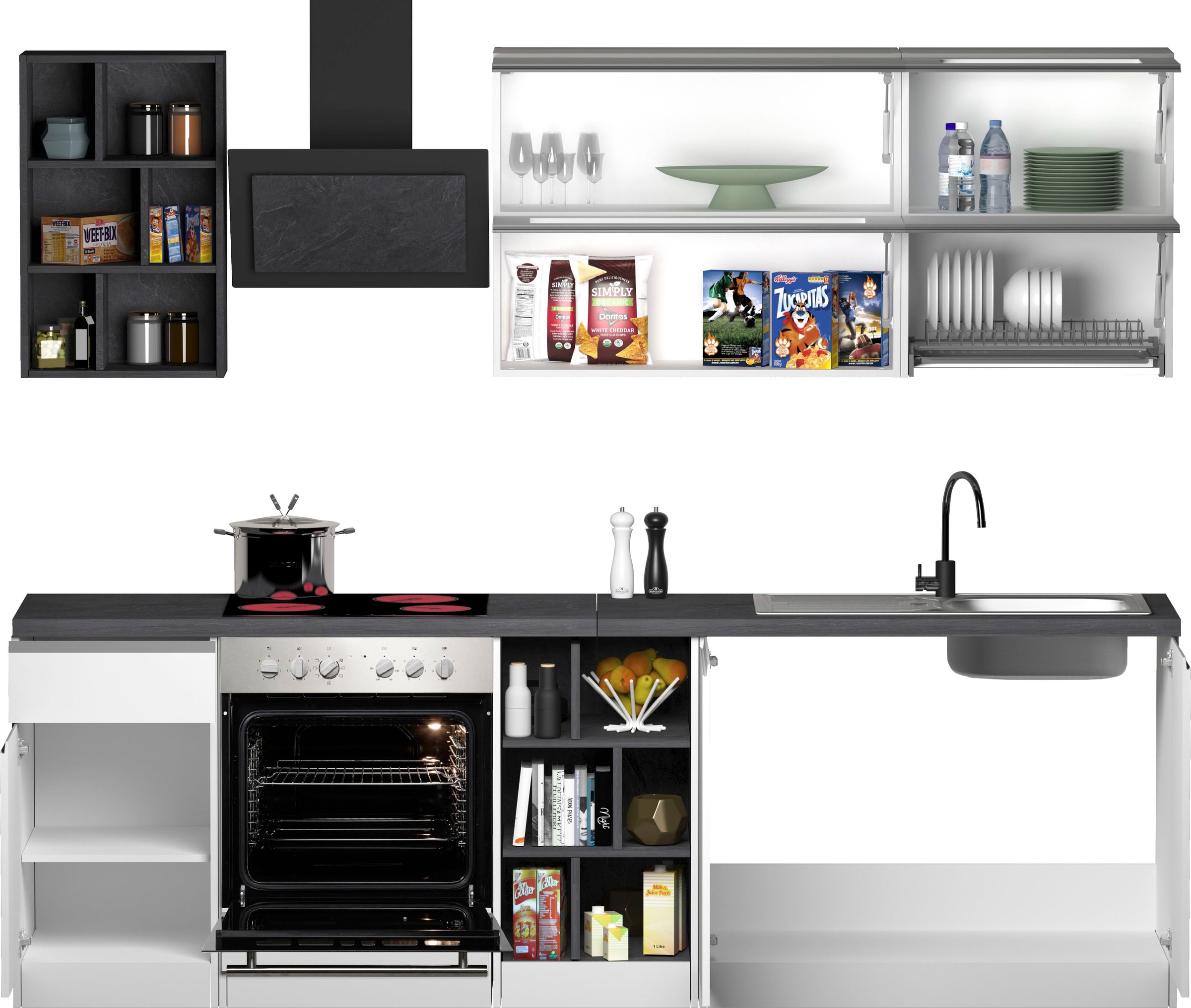 KOCHSTATION Küchenzeile »KS-Sole«, Breite 256 cm, Hängeregal, Geschirrabtropfschrank, ohne E-Geräte