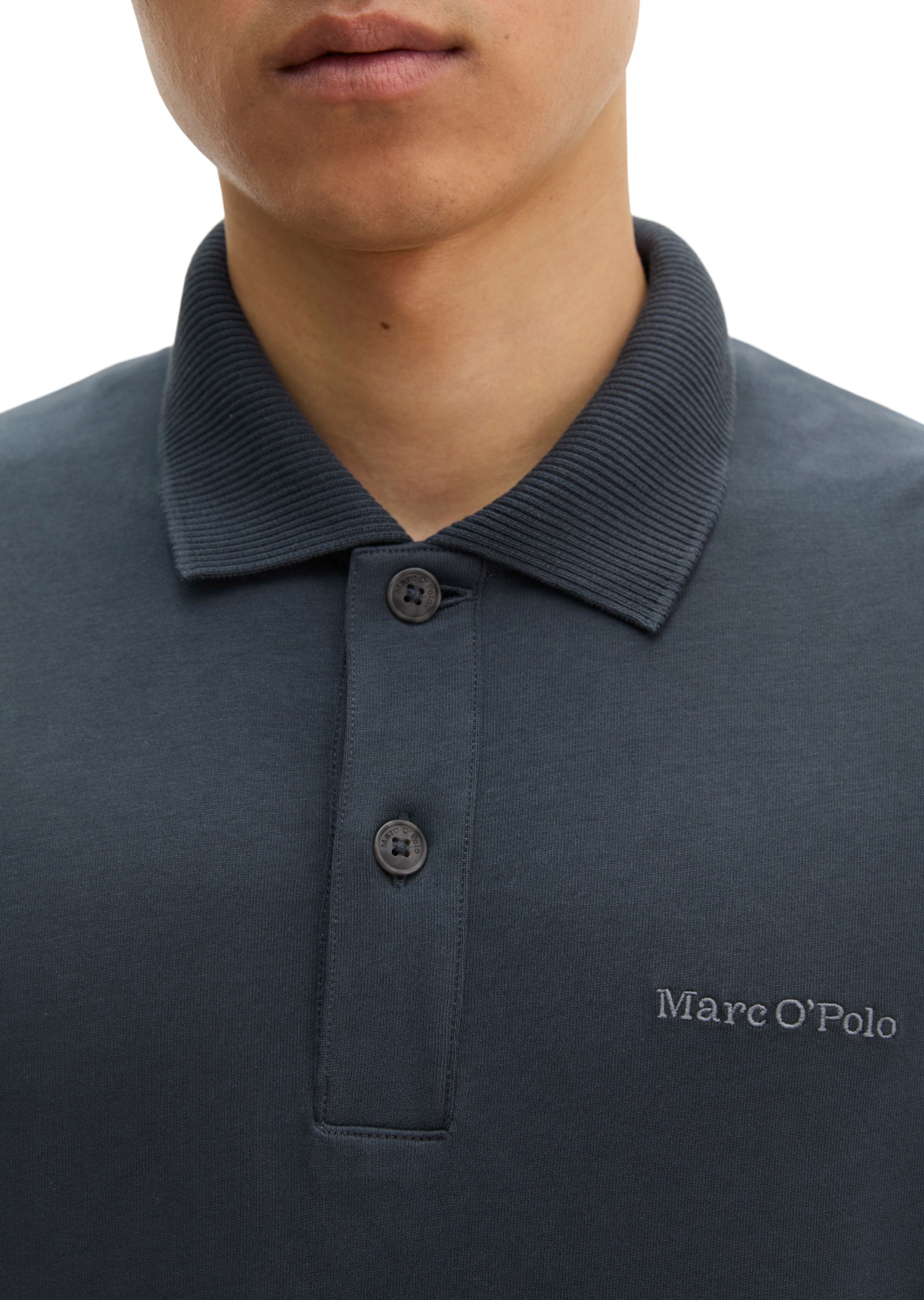 Marc O'Polo Langarm-Poloshirt relaxed aus schwerem Bio-Baumwoll-Jersey
