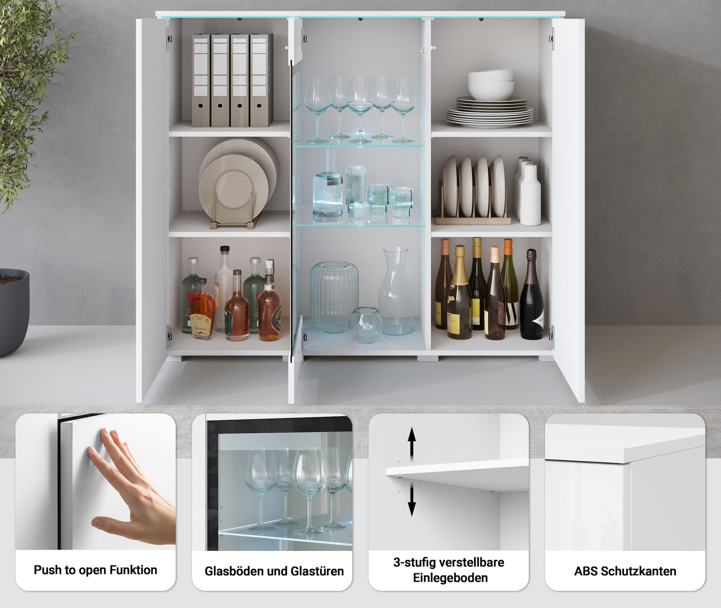 Home affaire Highboard »Vera« Highboard  mit 4 Türen, 9 Fächern, verglasten Türen